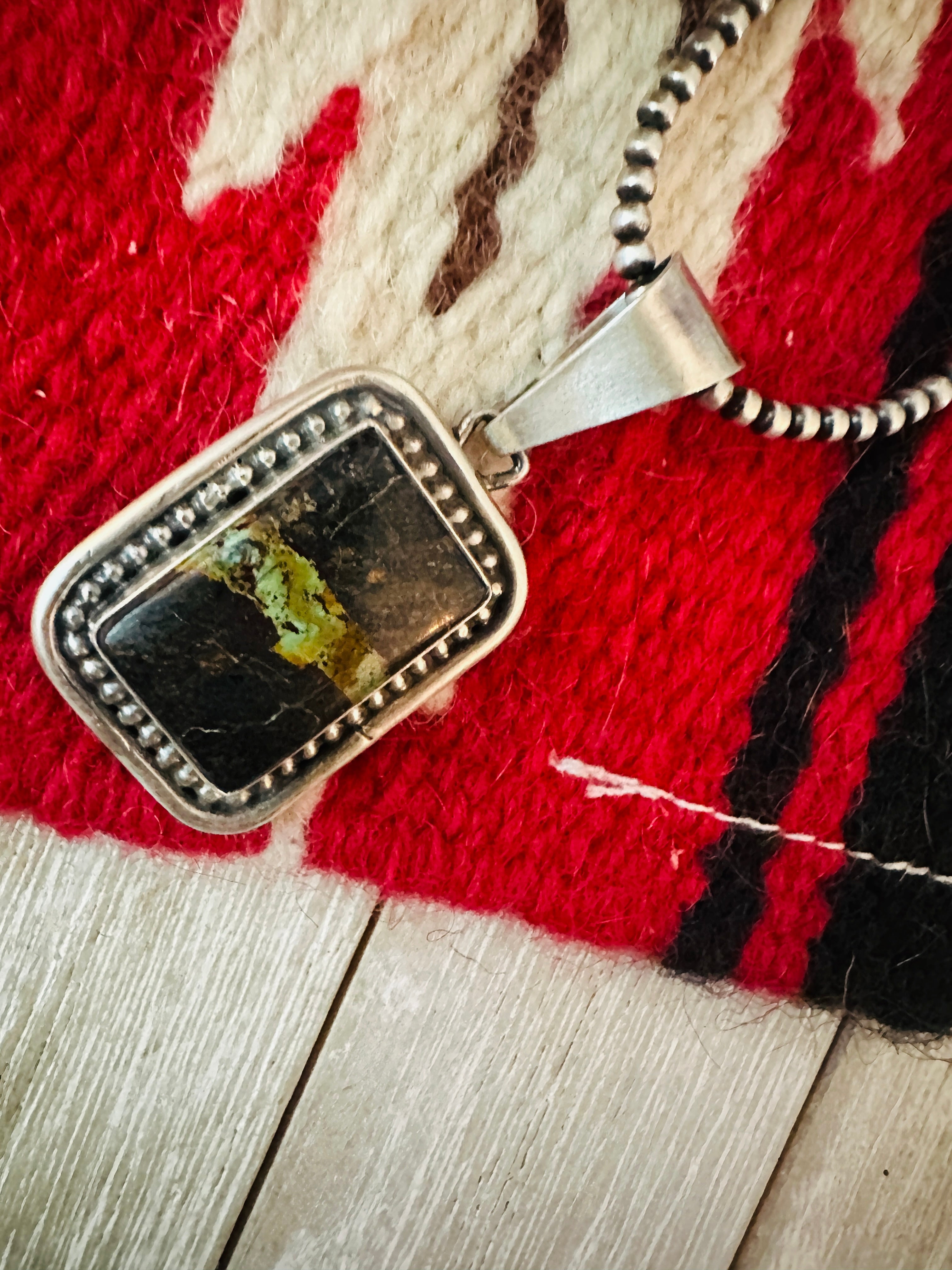 Handcrafted Sterling Silver & Blackjack Turquoise Pendant