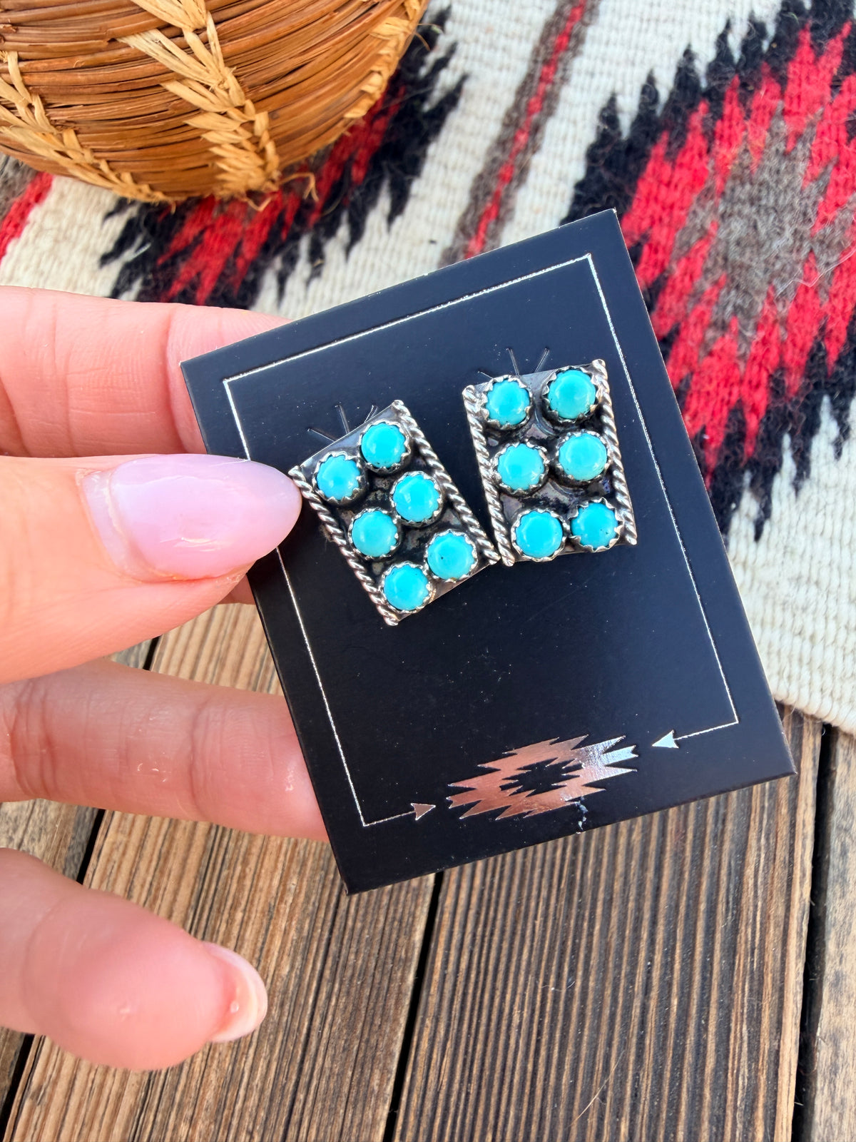 Handcrafted Turquoise & Sterling Silver Cluster Post Earrings