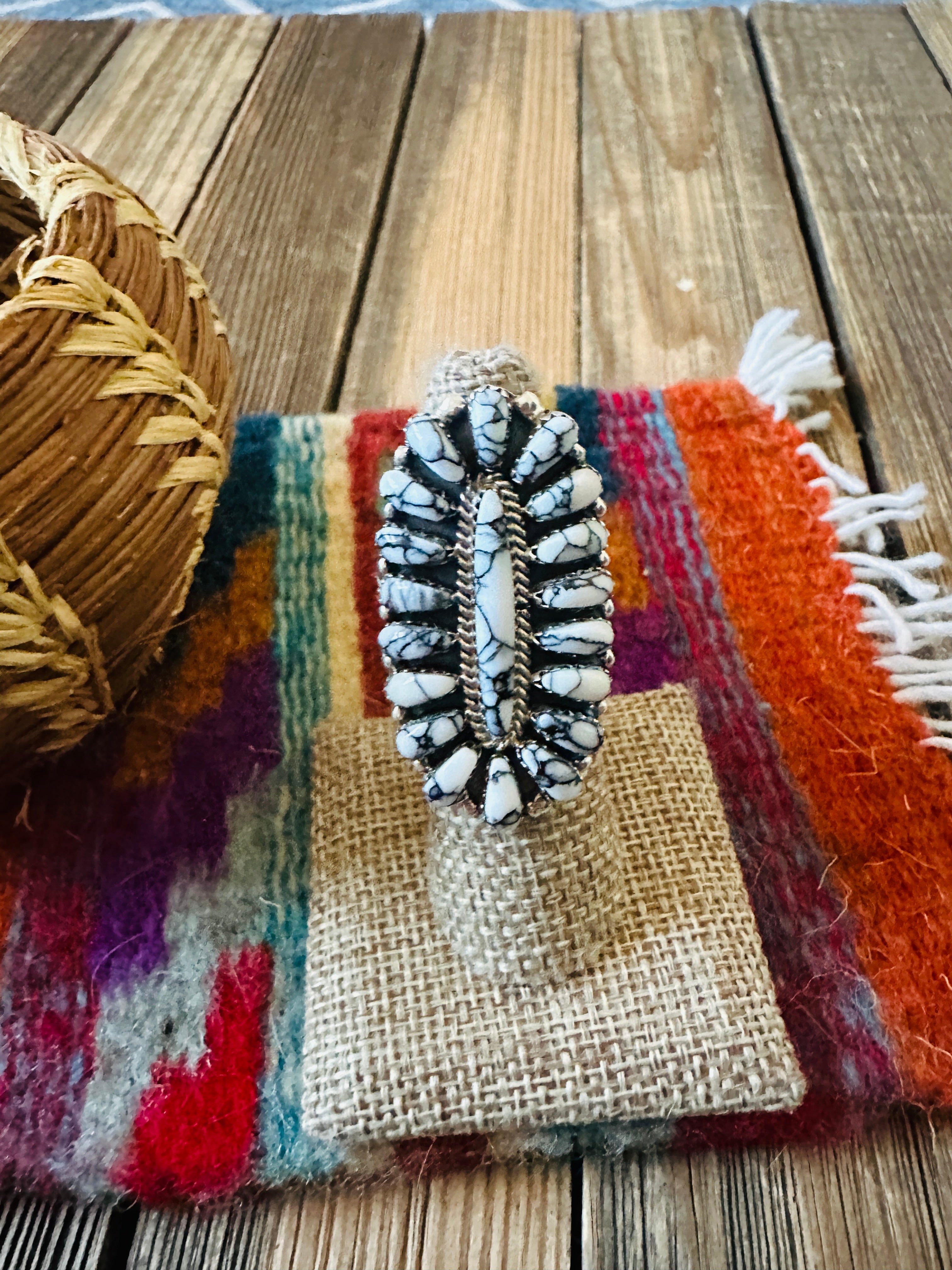 Handcrafted Sterling Silver & Howlite Cluster Ring Size 6