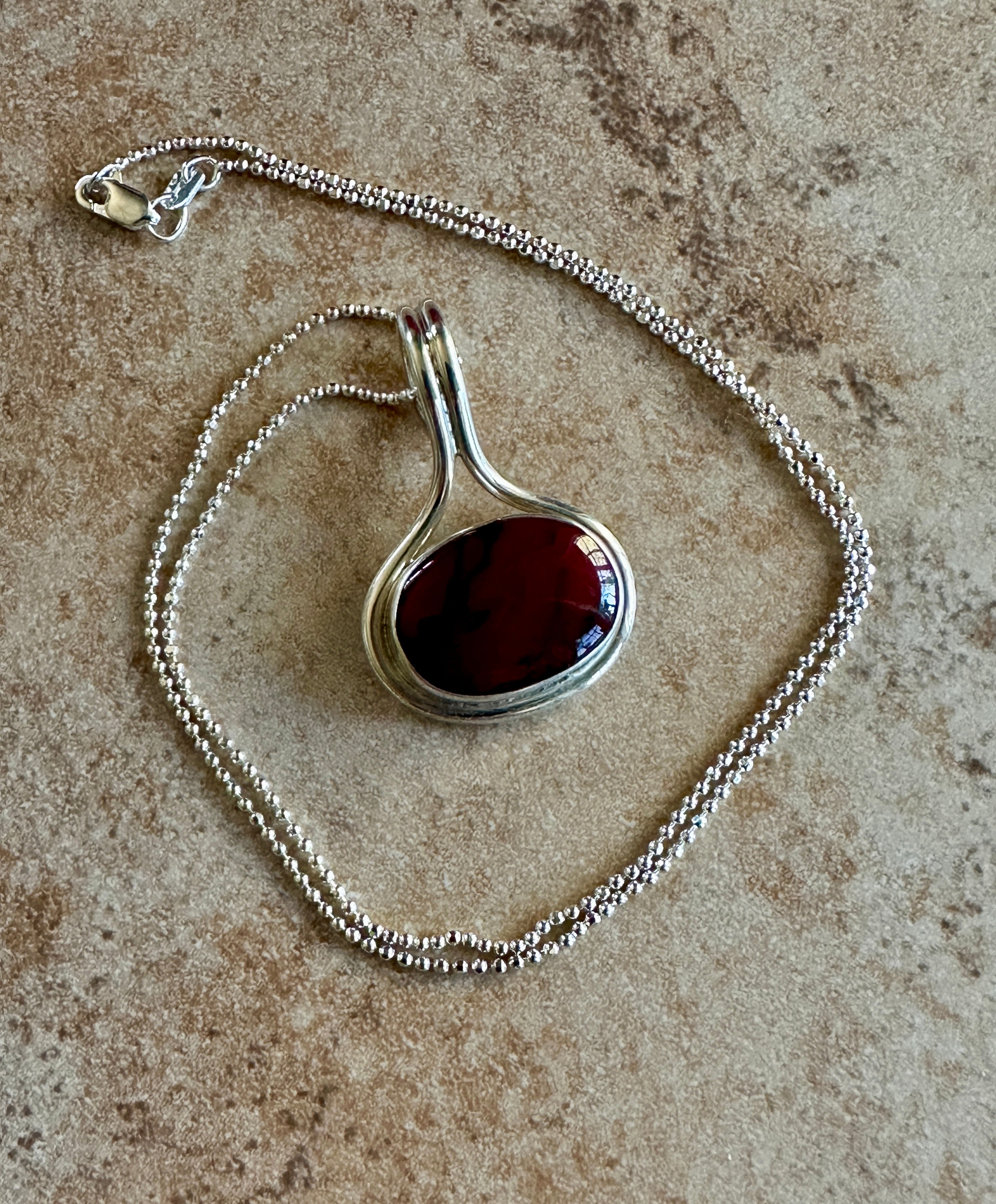 Red Jasper Oval in Wire Frame Pendant Necklace