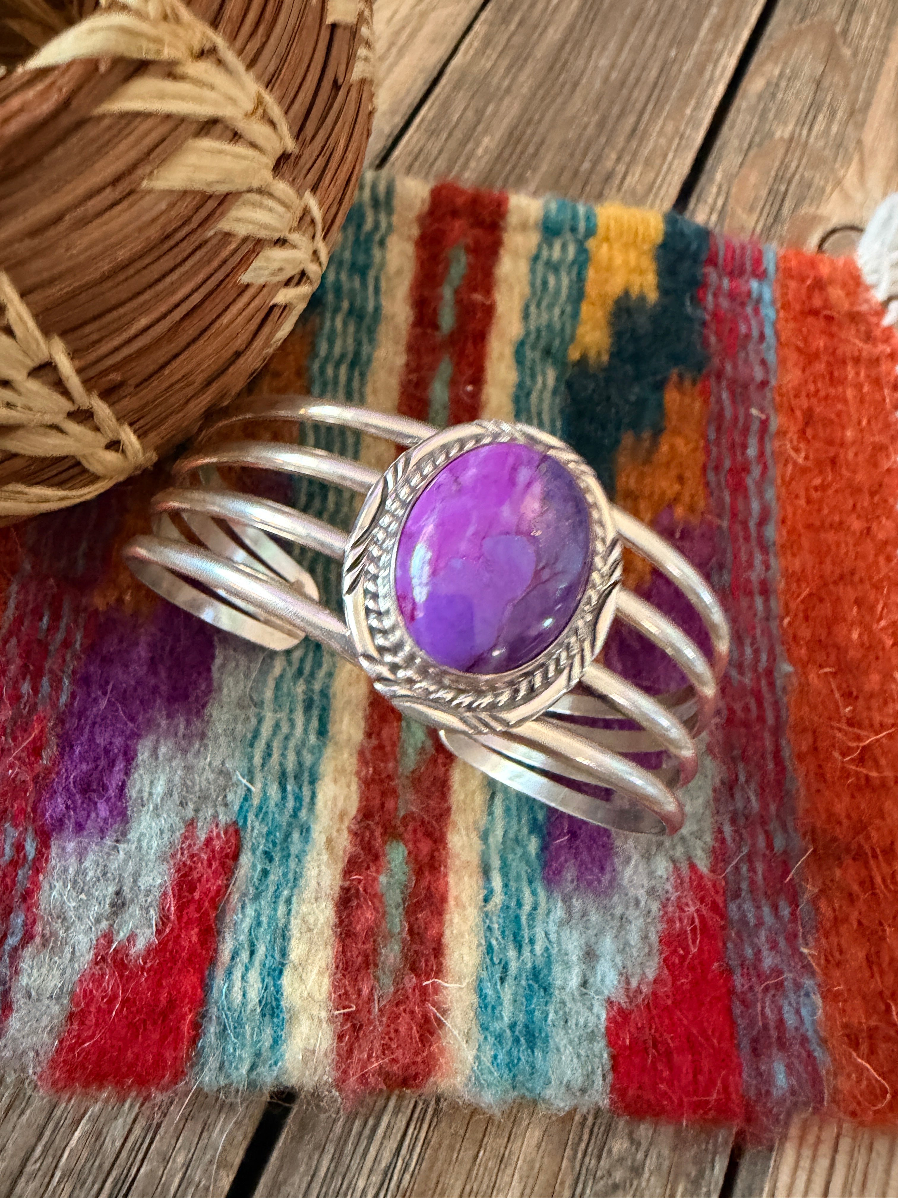 Handcrafted Dyed Kingman Turquoise & Sterling Silver Cuff Bracelet
