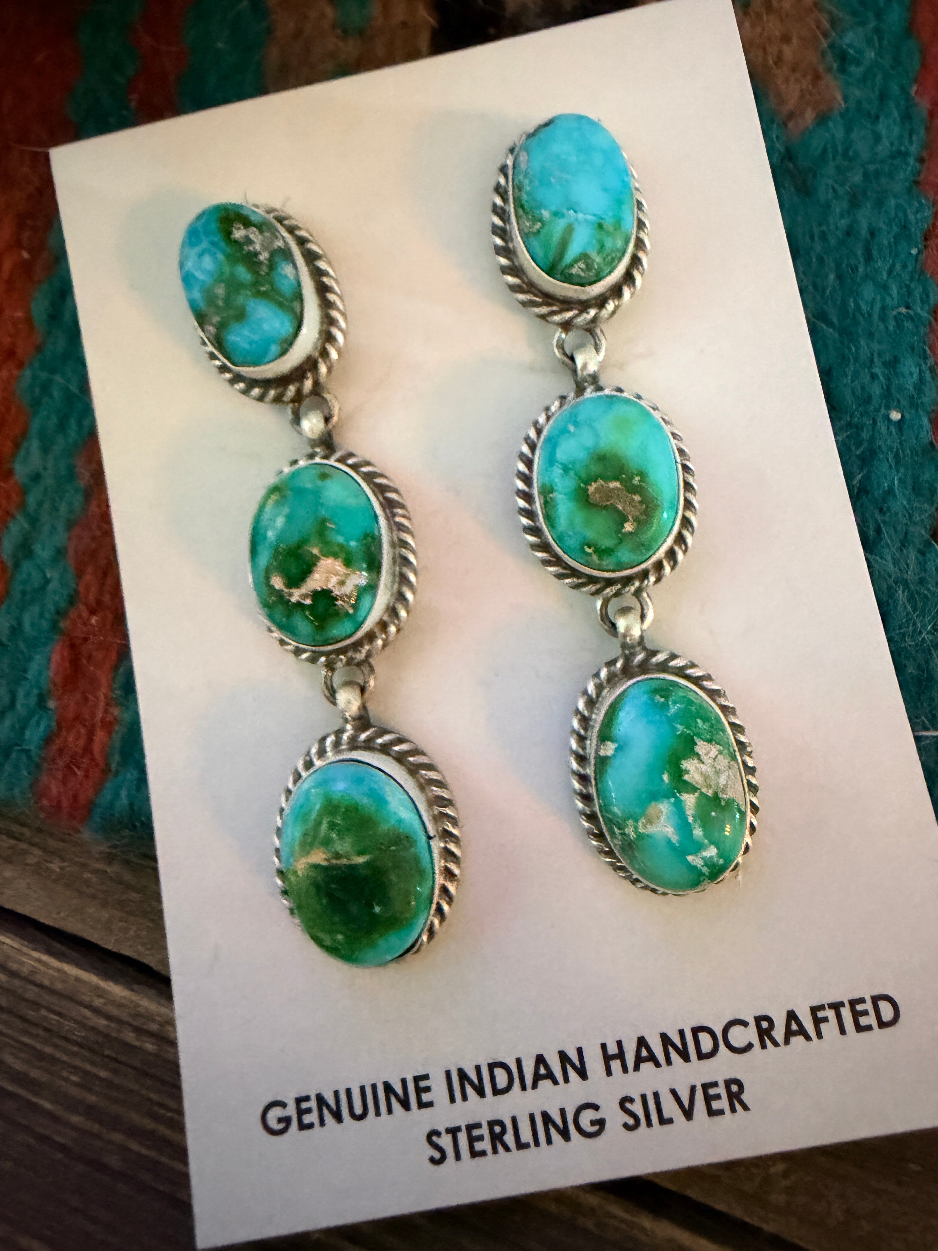 Handcrafted Sonoran Mountain Turquoise & Sterling Silver Dangle Earrings