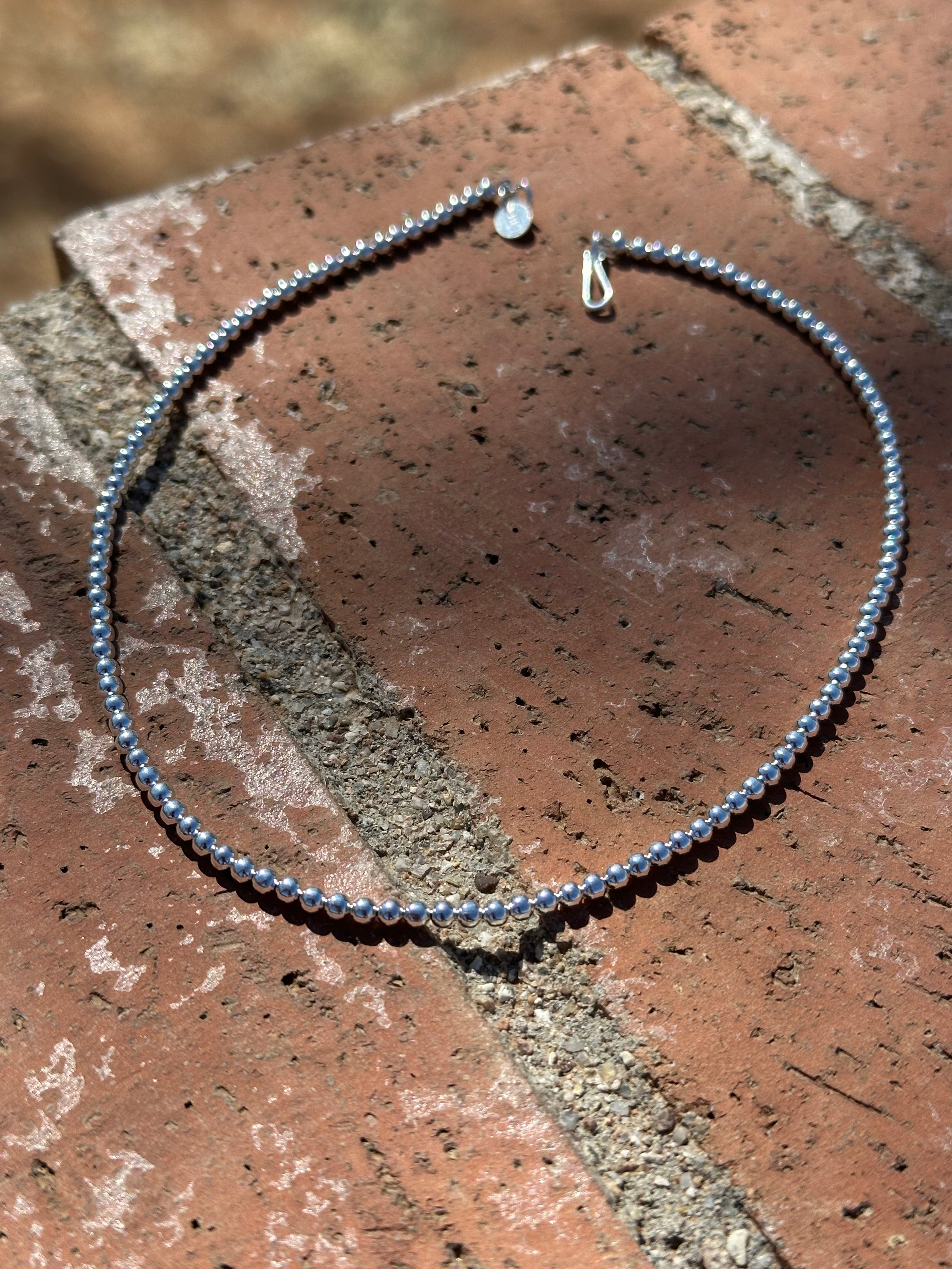 Sterling Silver Elegant Pearl Style Beaded Necklace 3mm