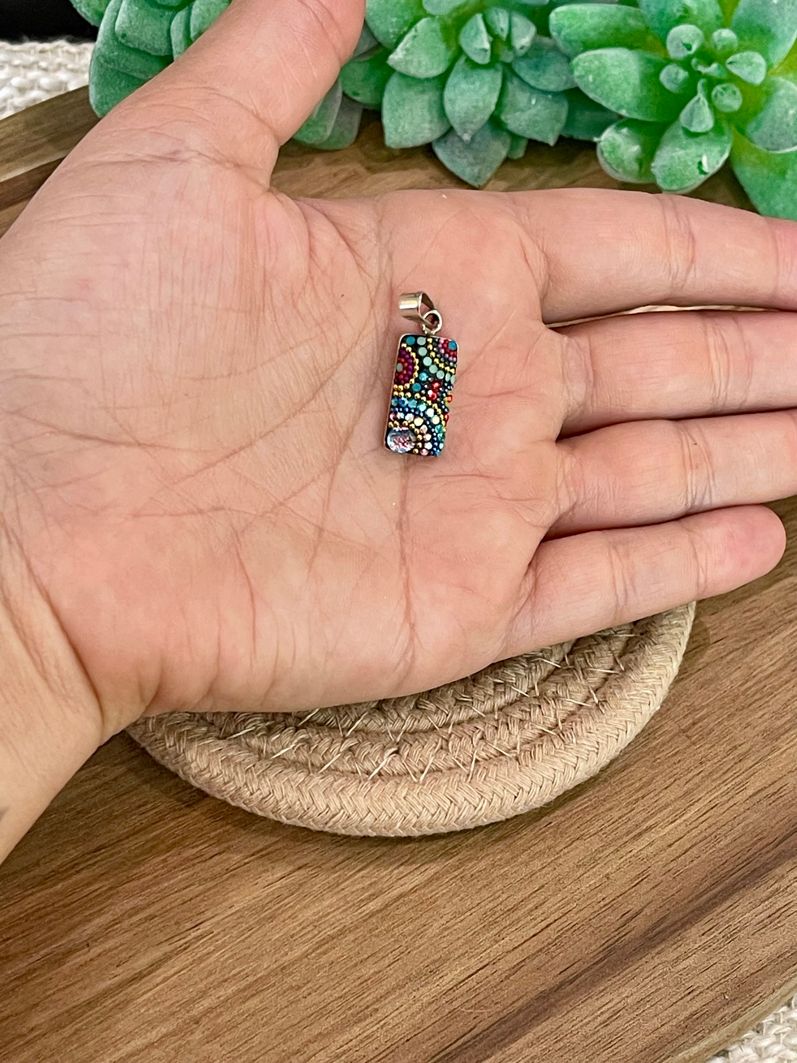 Handmade In Mexico ,Sterling Silver & Multi Color Swarovski Crystal Pendant