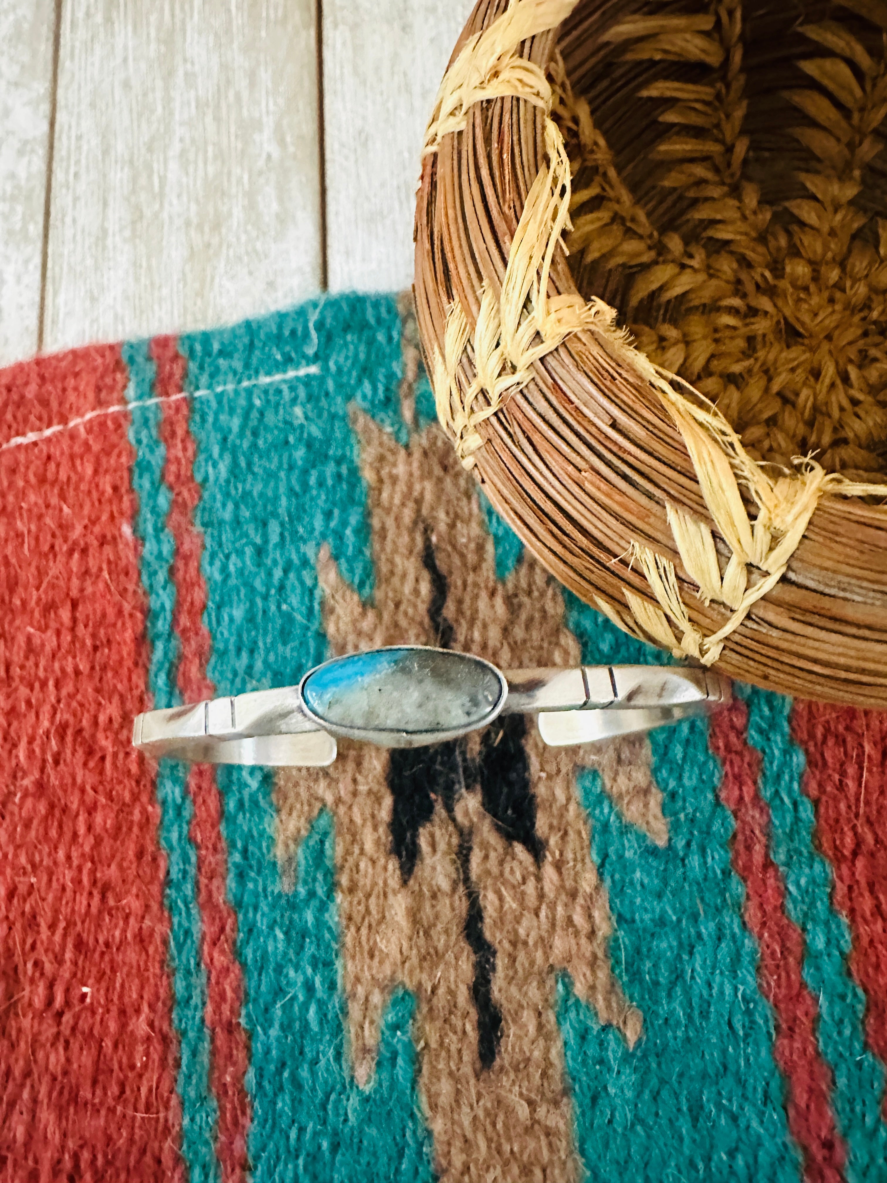 Handcrafted Sterling Silver & Turquoise Cuff Bracelet by Tahe