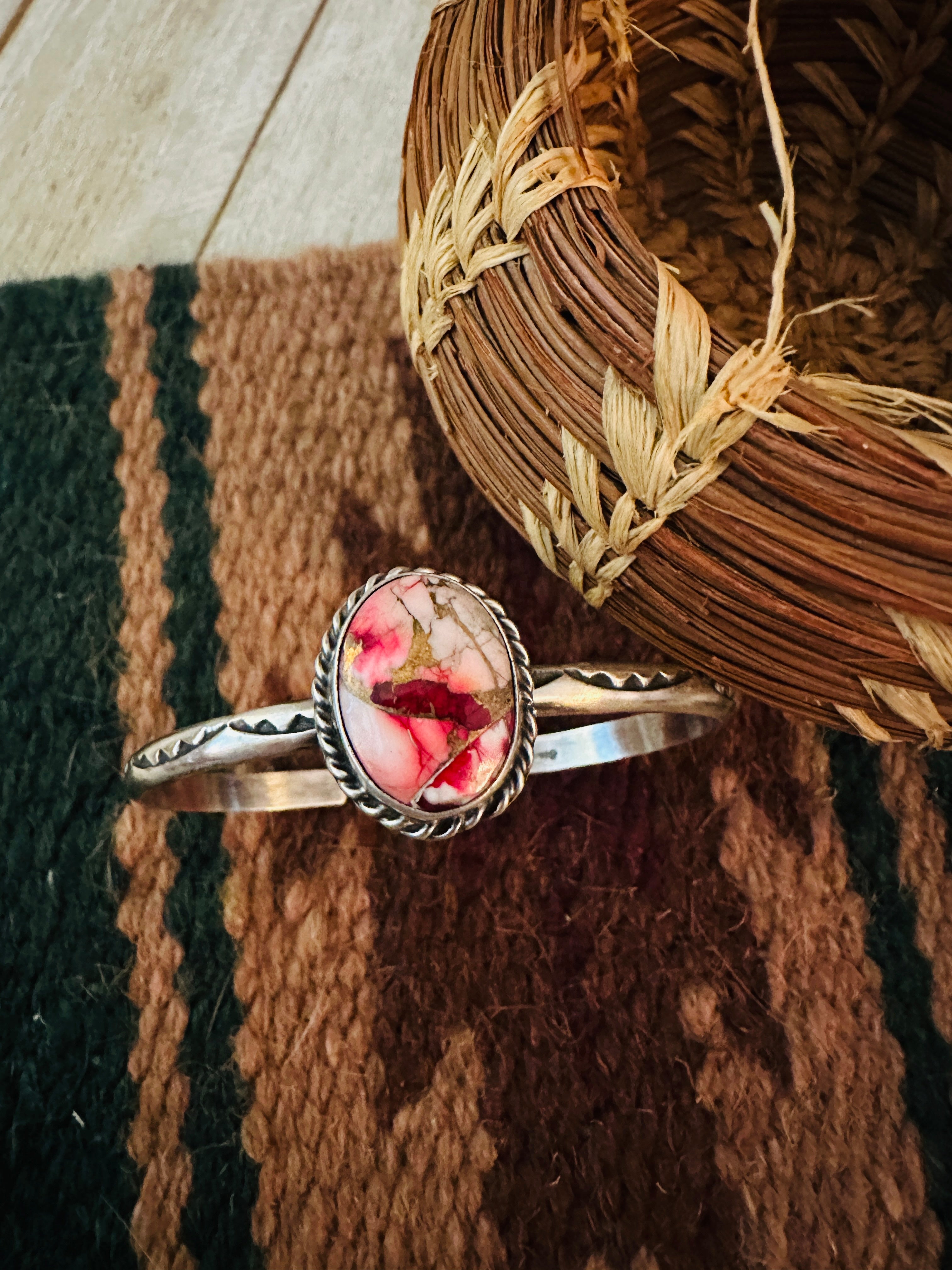 Handcrafted Sterling Silver & Rose Dahlia Cuff Bracelet