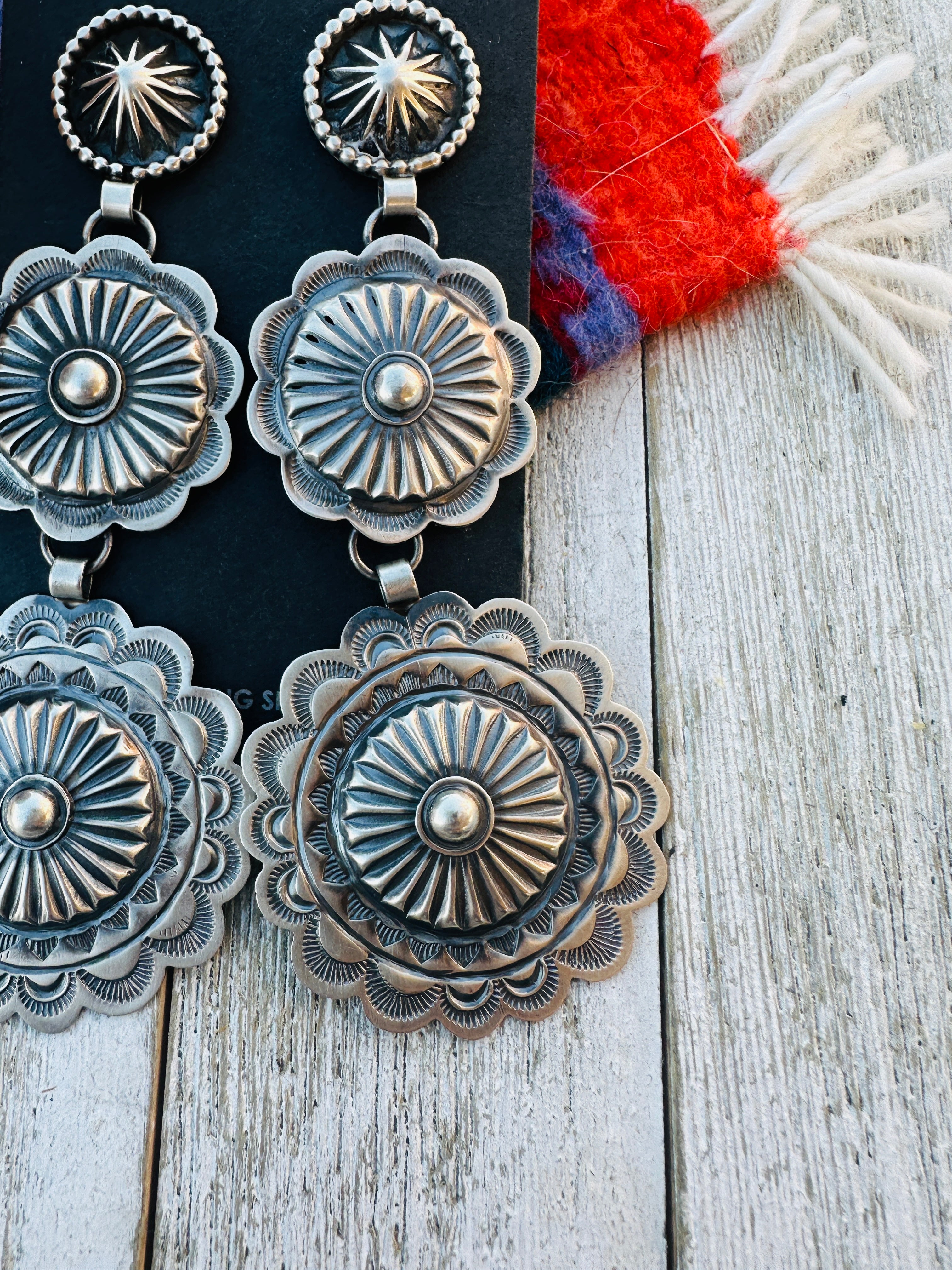 Handcrafted Sterling Silver Concho Dangle Earrings by Hemerson Brown