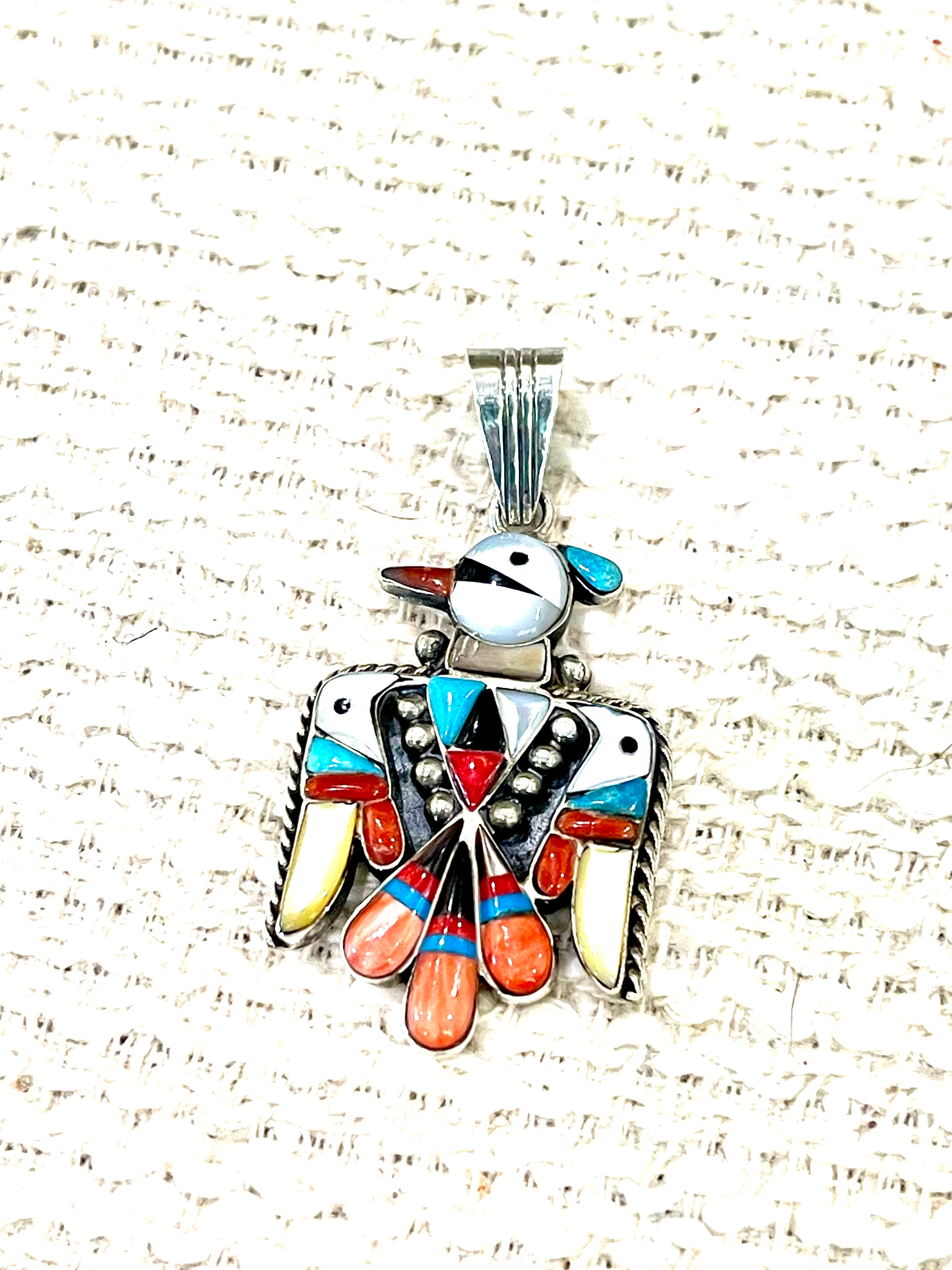 Handcrafted Sterling Silver & Multi Stone Thunderbird Pendant