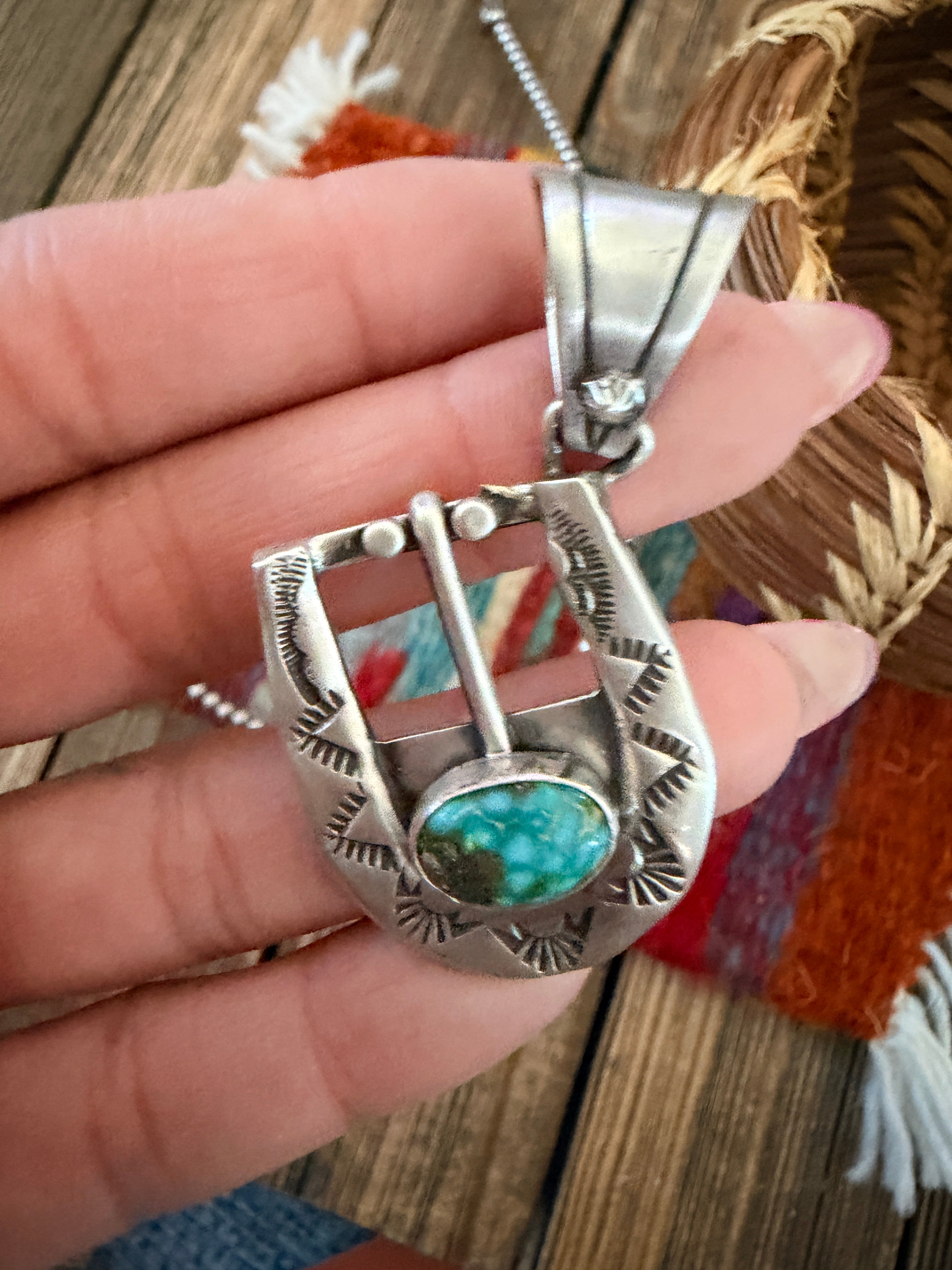 Handcrafted Sterling Silver & Turquoise Belt Buckle Pendant by Leroy James