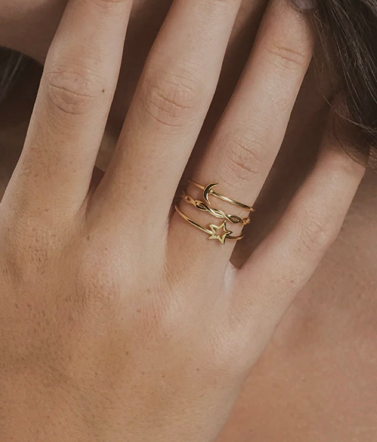 14k Gold Celestial Stacking Ring Set of 3