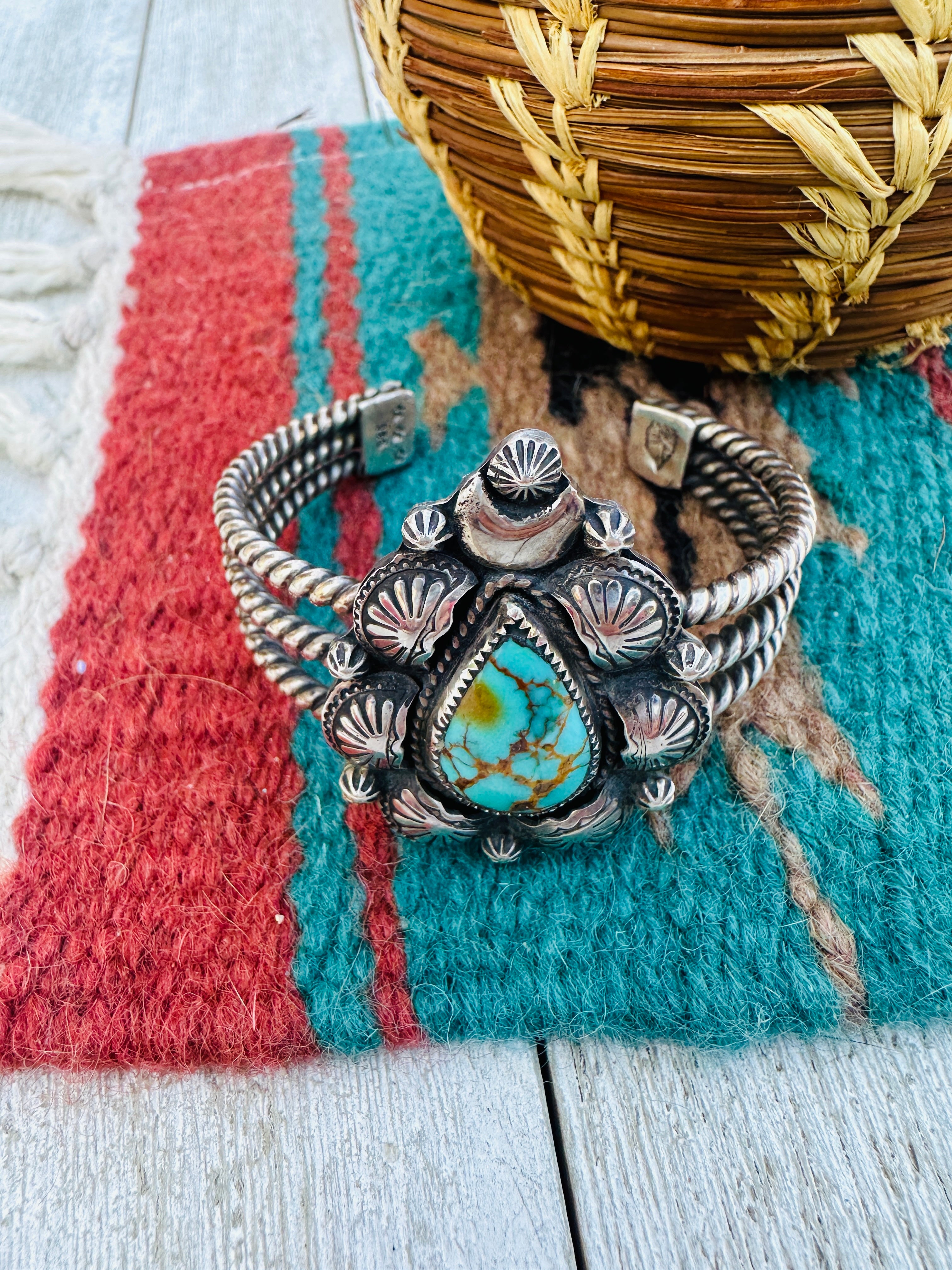 Handmade Artisan Sterling Silver & Turquoise Cuff Bracelet, CB Gems