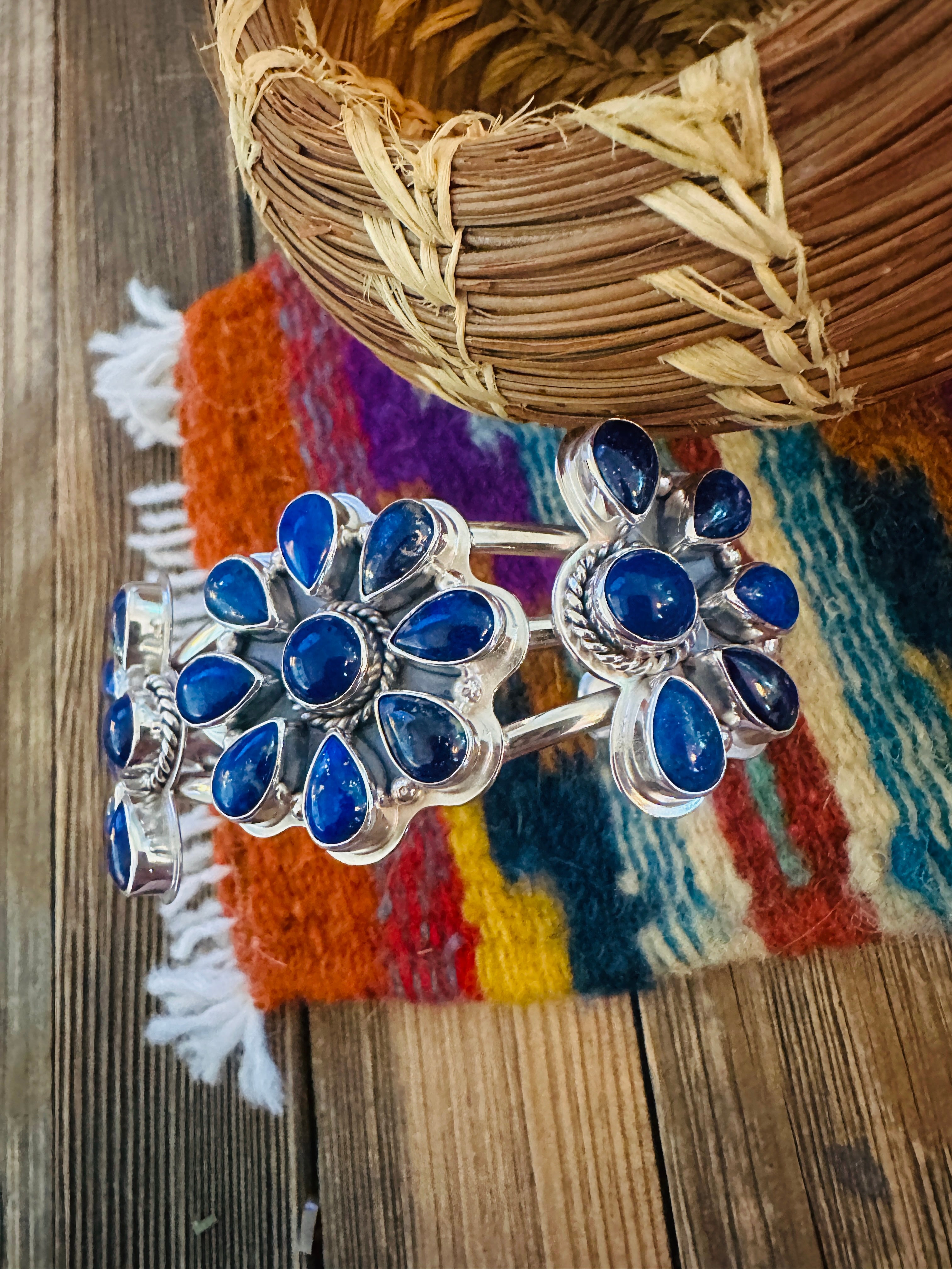 Handcrafted Sterling Silver and Lapis Cuff Bracelet