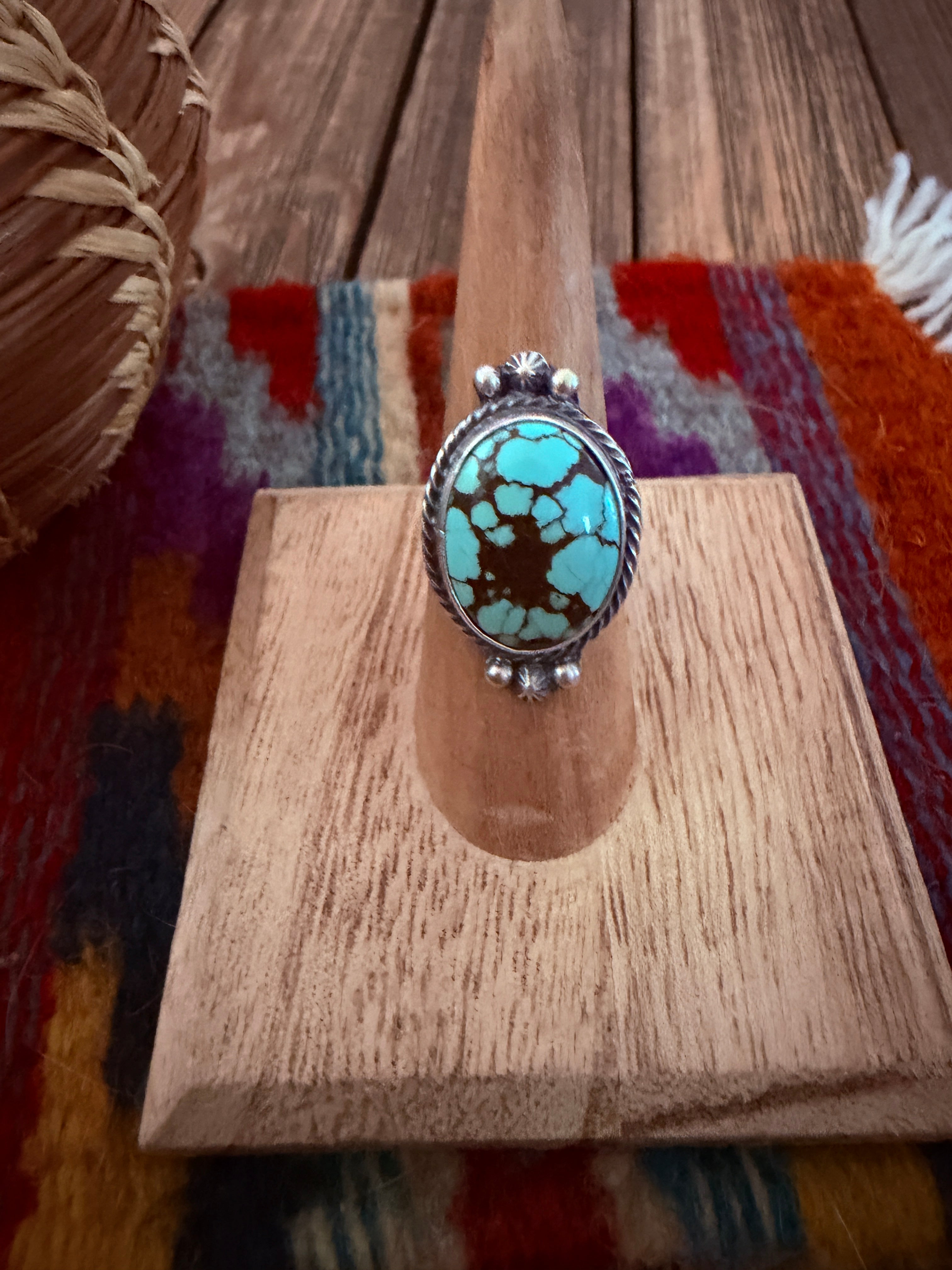 Handcrafted Turquoise & Sterling Silver Ring Size 7
