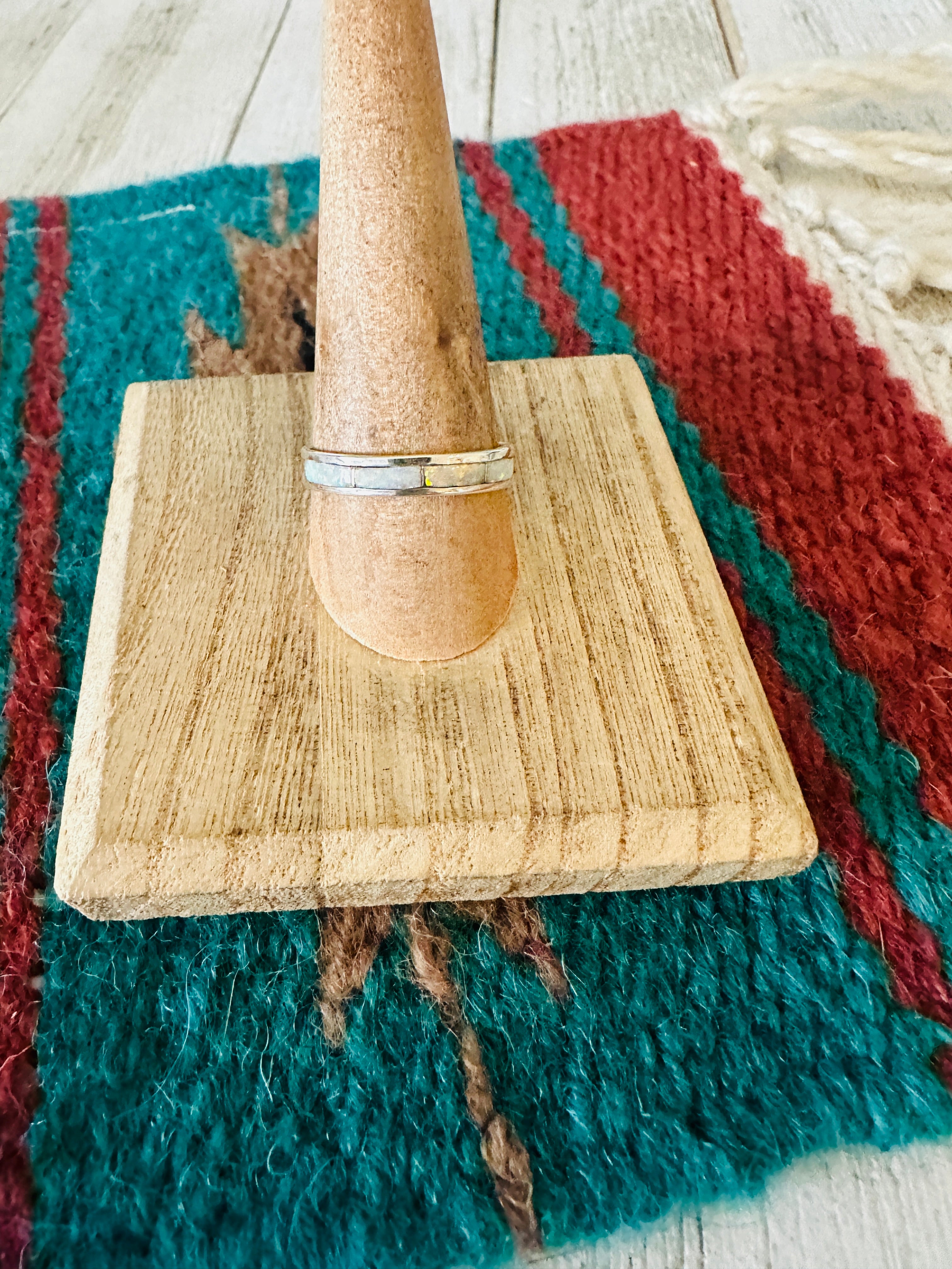 Handcrafted Sterling Silver & White Opal Inlay Band Ring