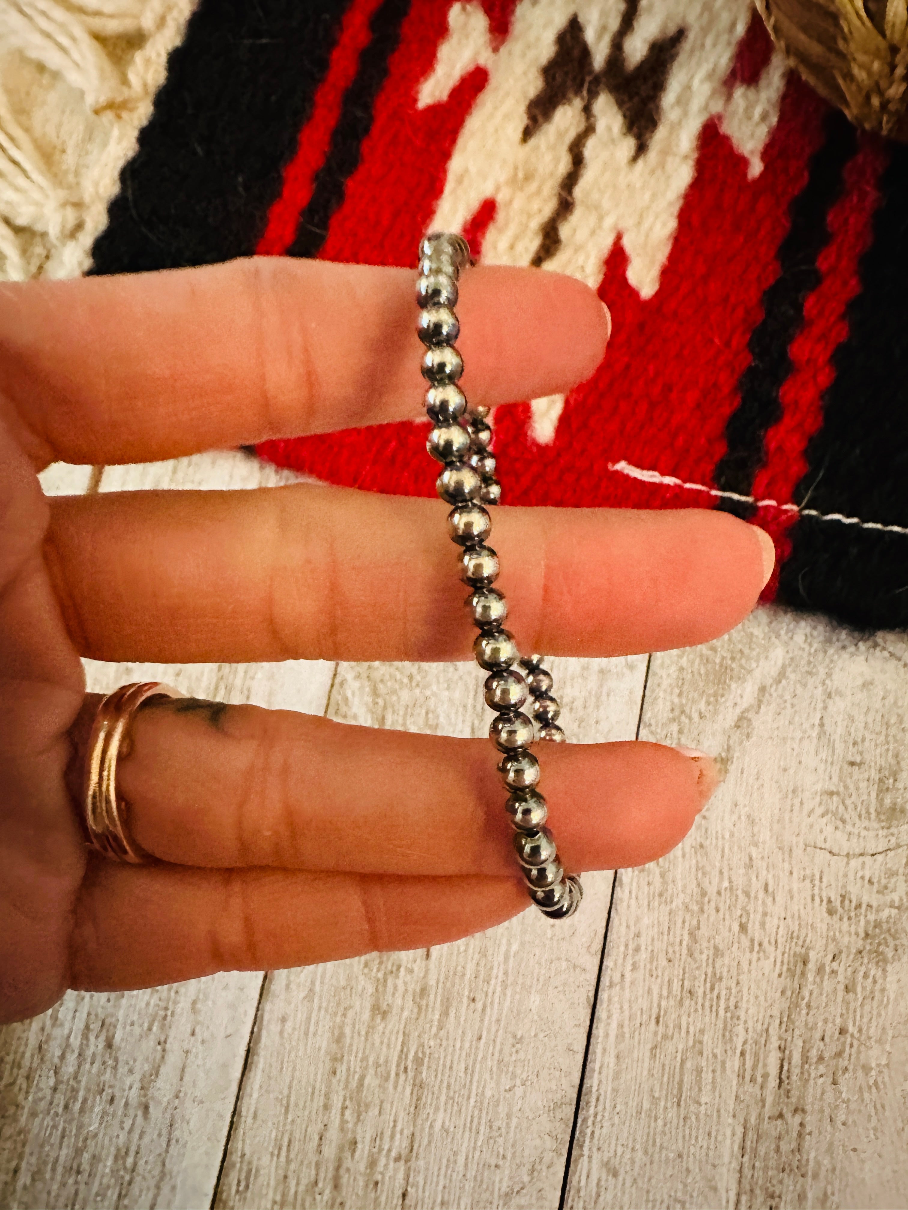 Handcrafted Sterling Silver 4mm Pearl Beaded Stretch Bracelet