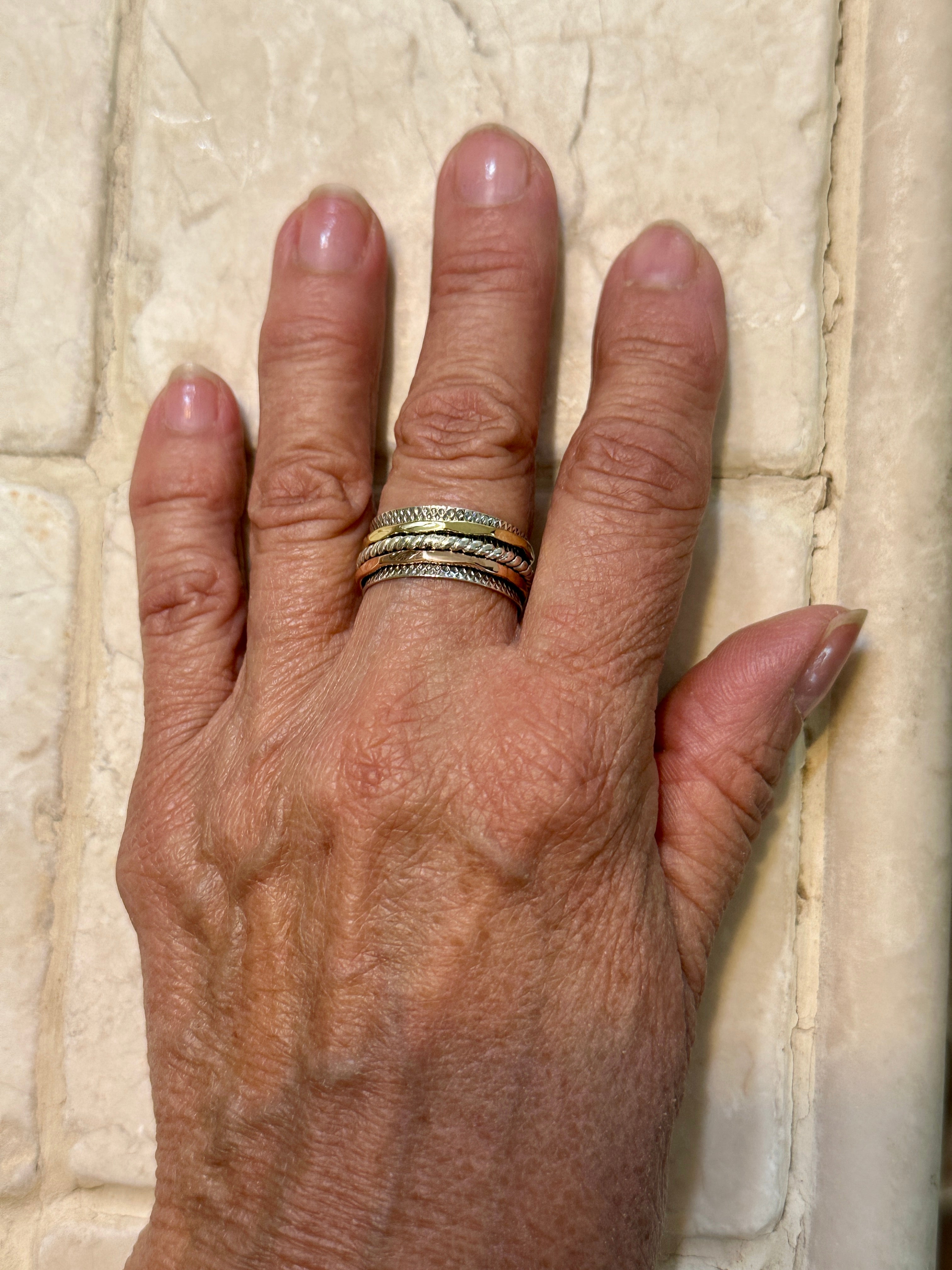 Sterling Silver Copper & Gold Spinner Rope Twist Ring