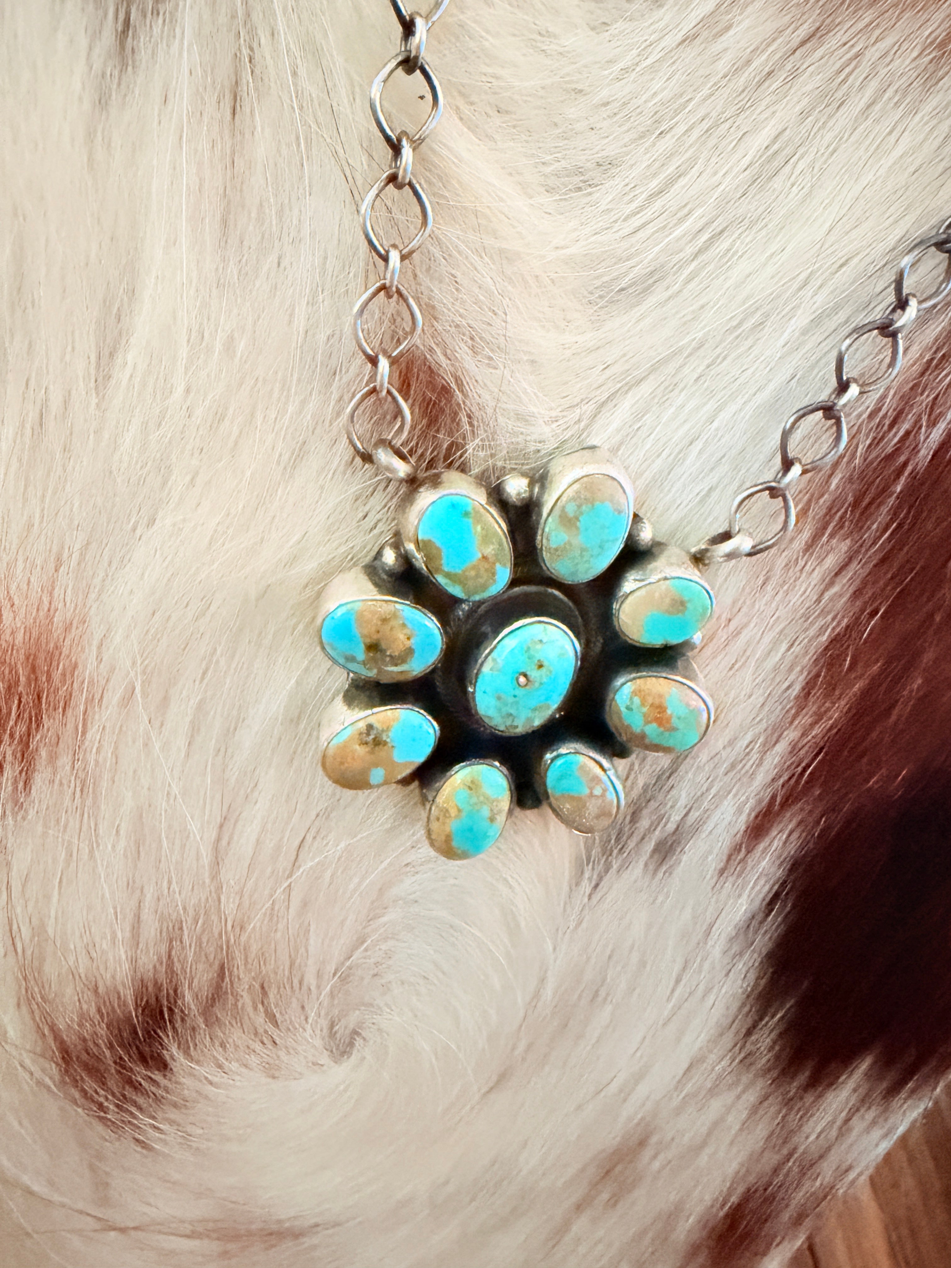 Handcrafted Turquoise & Sterling Silver Cluster Necklace by Ella Peter
