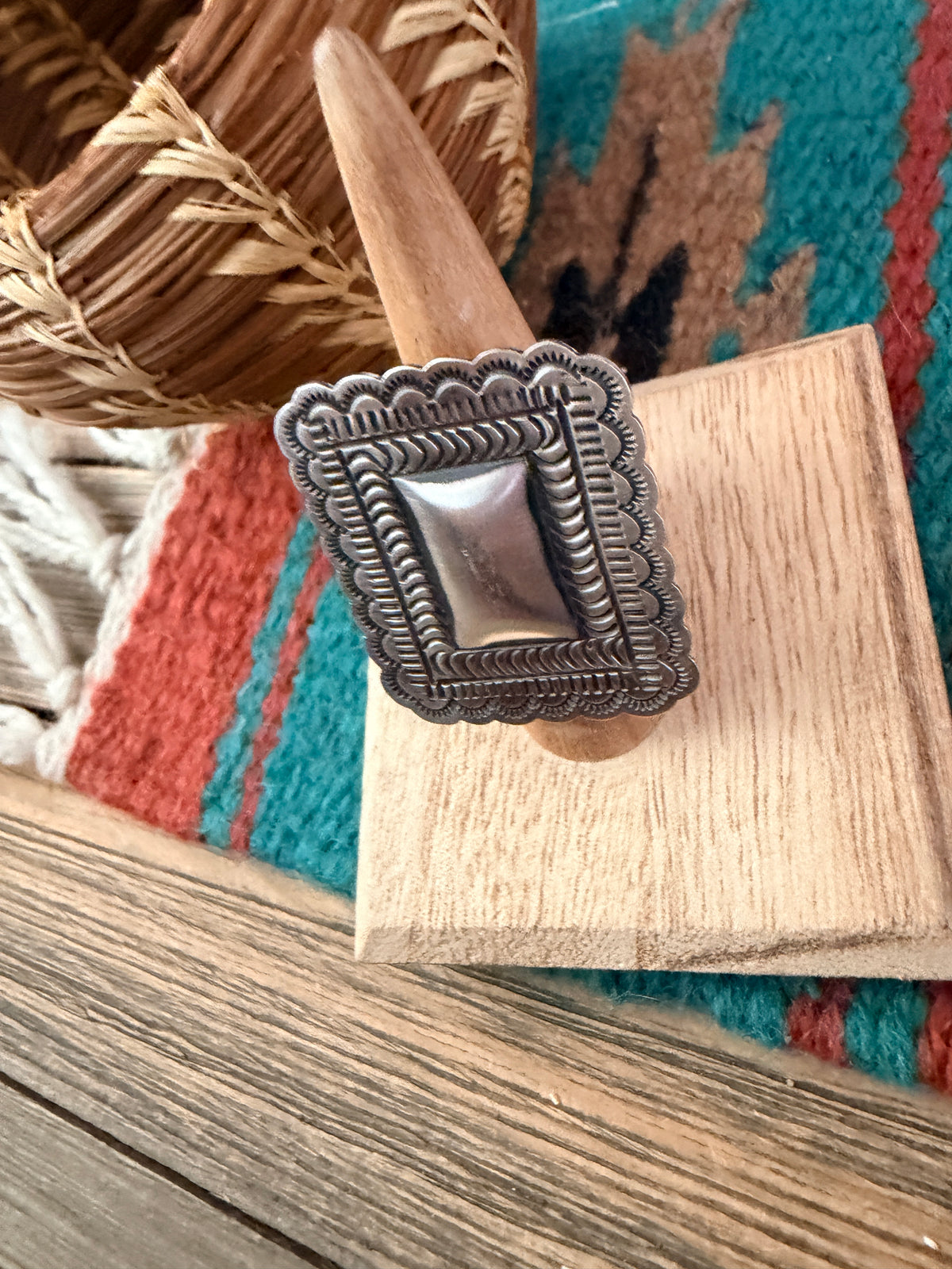Handcrafted Sterling Silver Adjustable Concho Ring by Leander Tahe