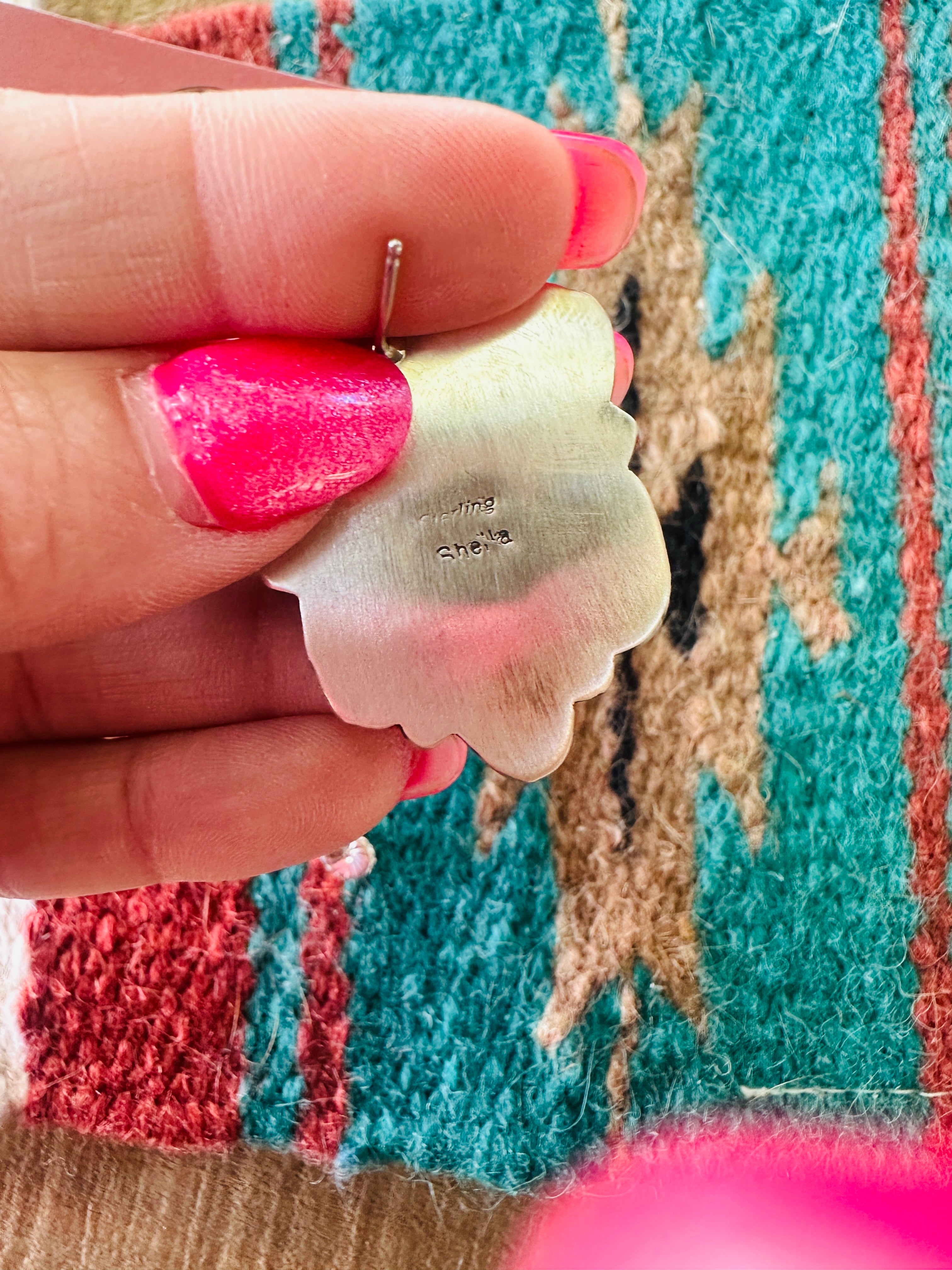 Handcrafted Sterling Silver & Kingman Web Turquoise Cluster Post Earrings