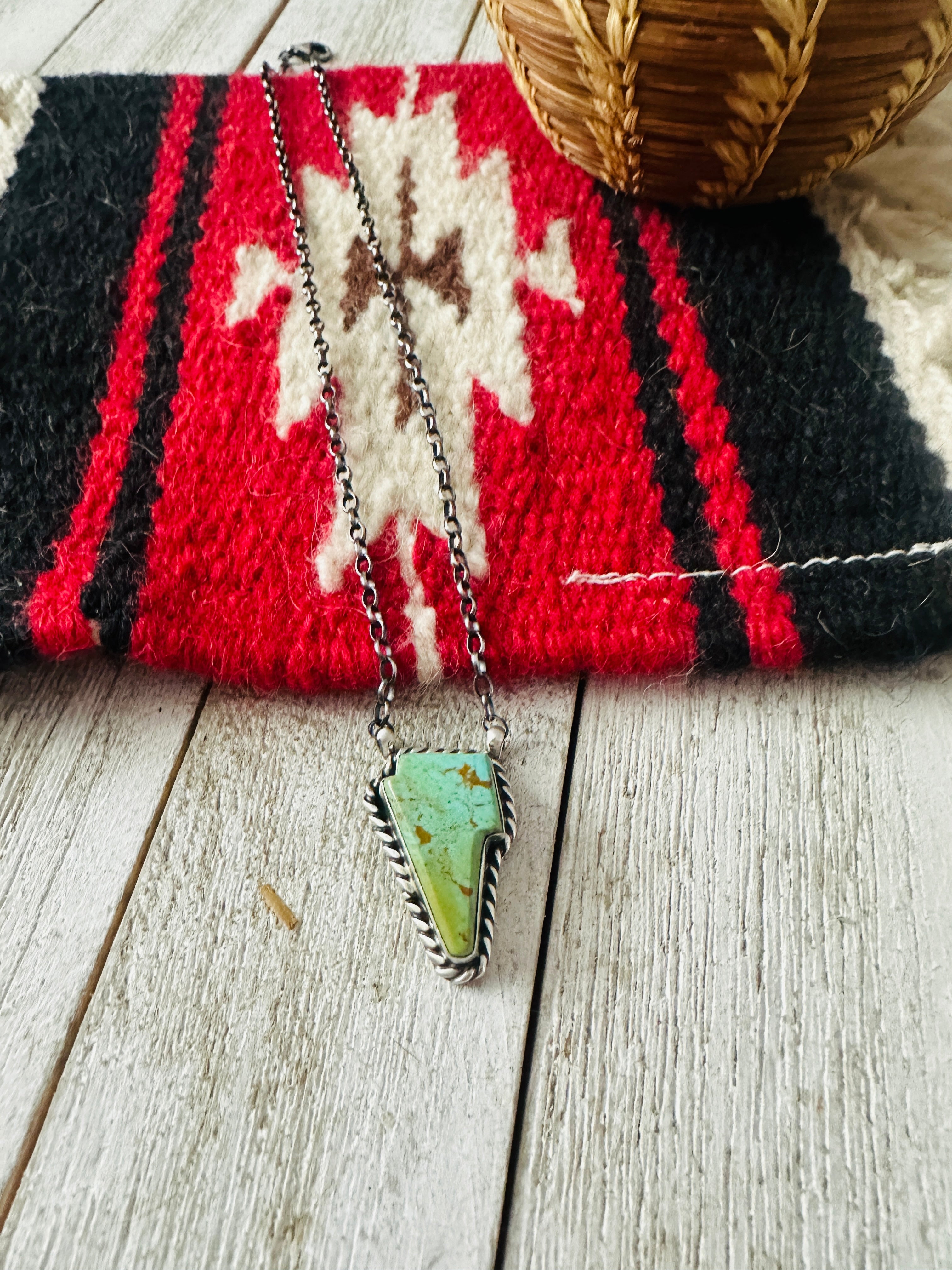 Handcrafted Sterling Silver & Turquoise Lightening Bolt Necklace