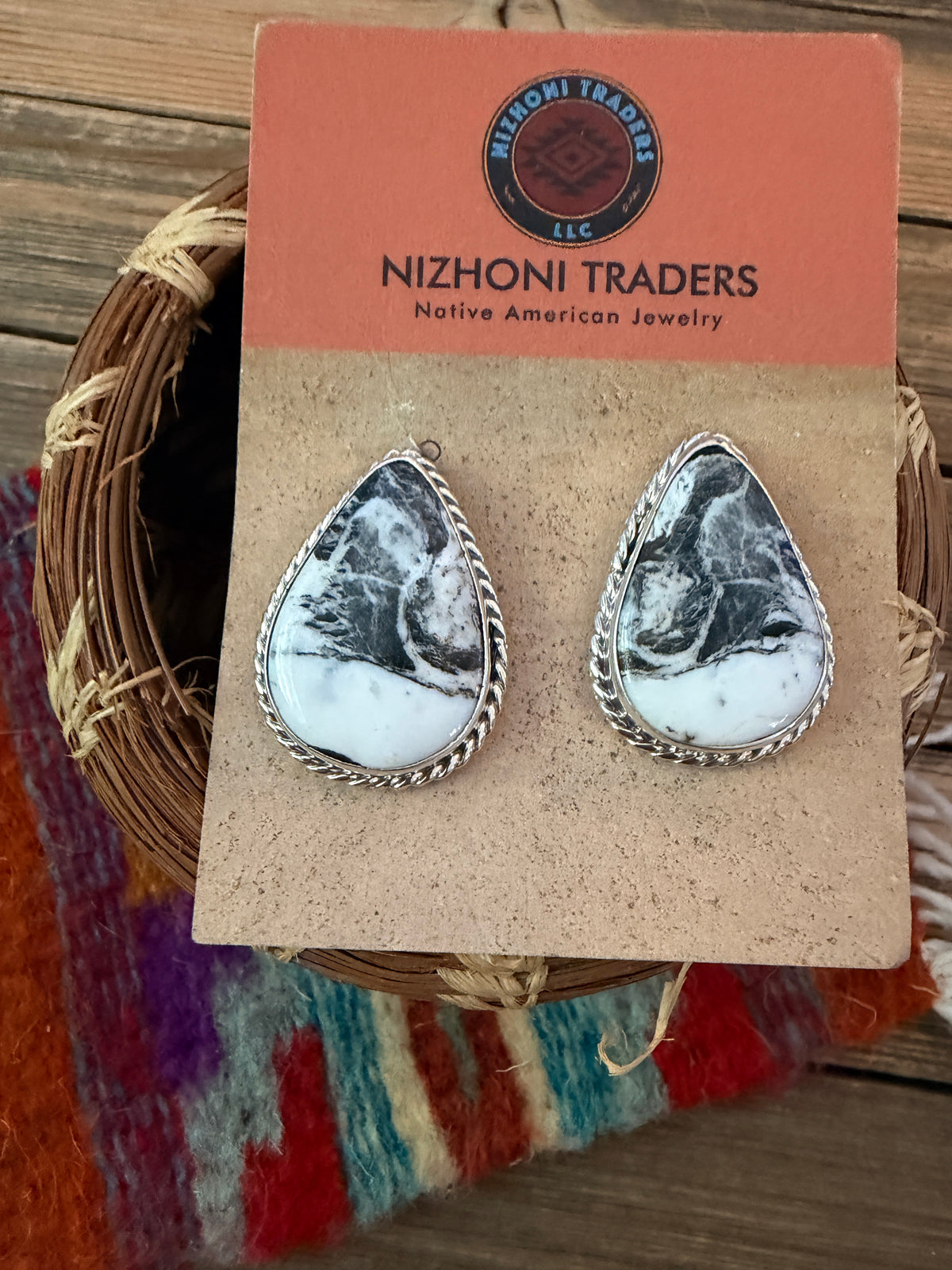 Handcrafted White Buffalo & Sterling Silver Post Earrings