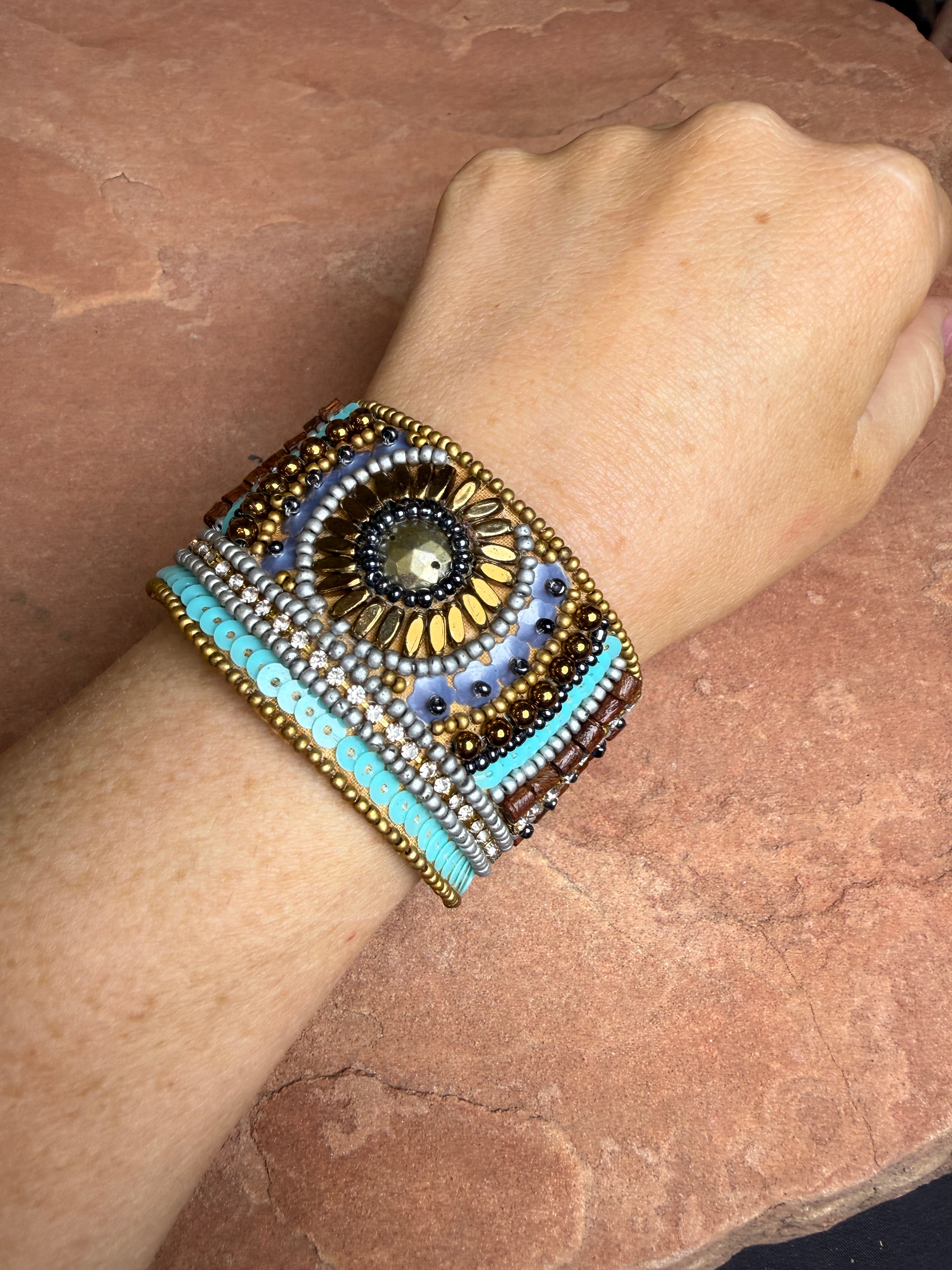 “The Golden Collection” Handmade Beaded Cuff Bracelet