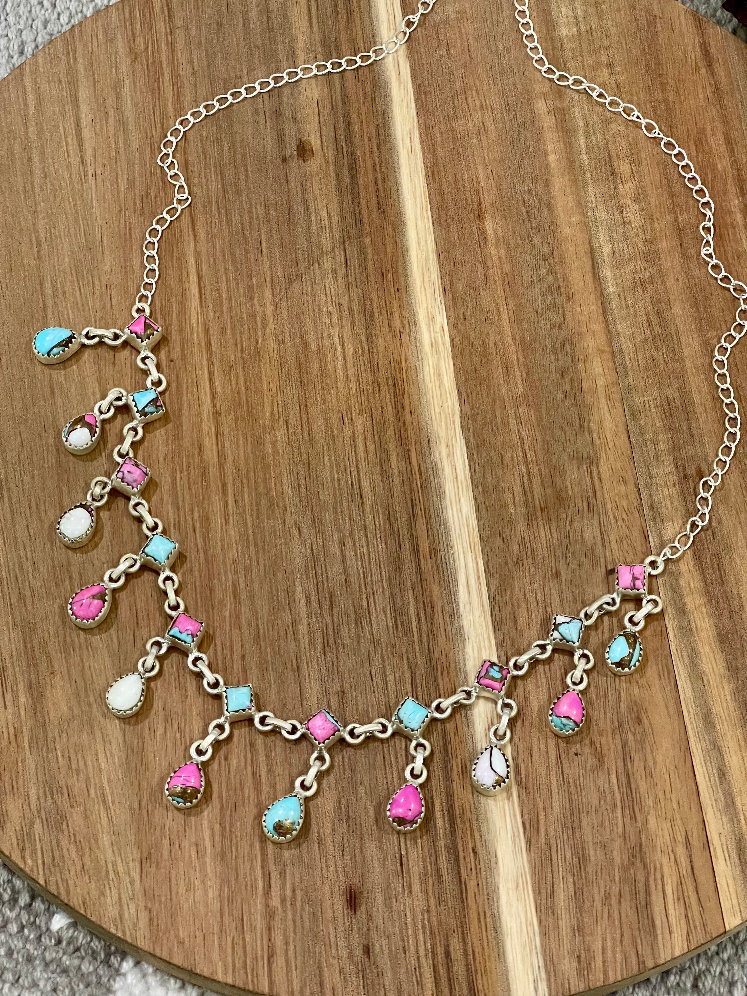Handmade Sterling Silver & Cotton Candy Dangle Necklace