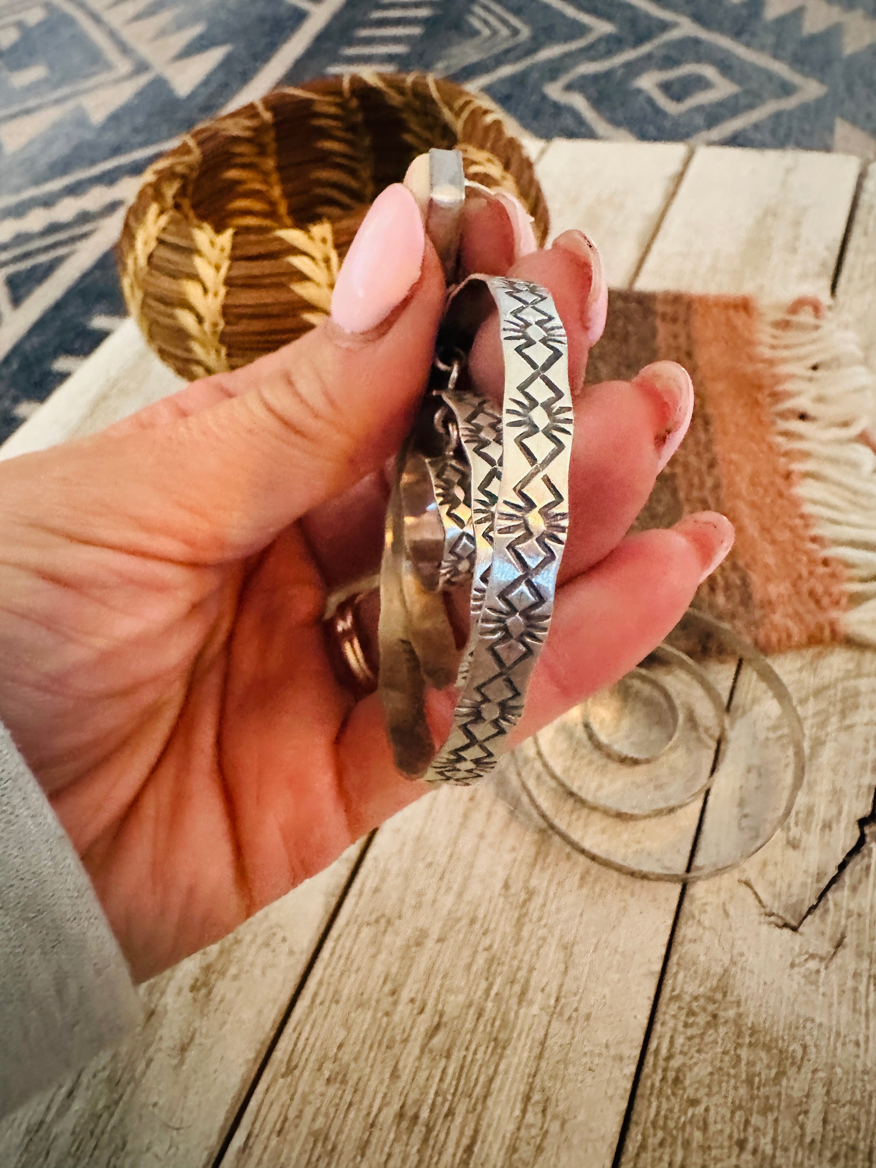 Navajo Sterling Silver & Queen Pink Conch Dangle Hoop Earrings