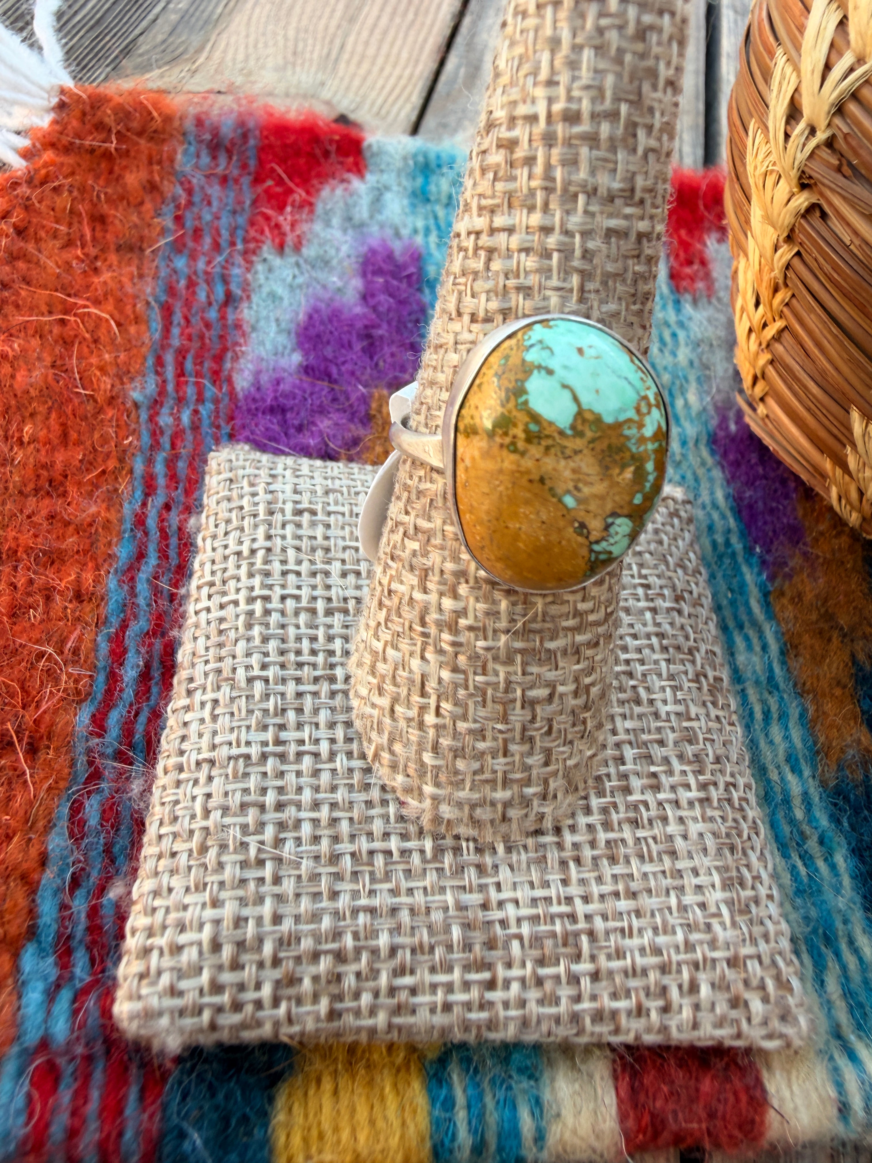 Handcrafted Turquoise & Sterling Silver Ring Size 9