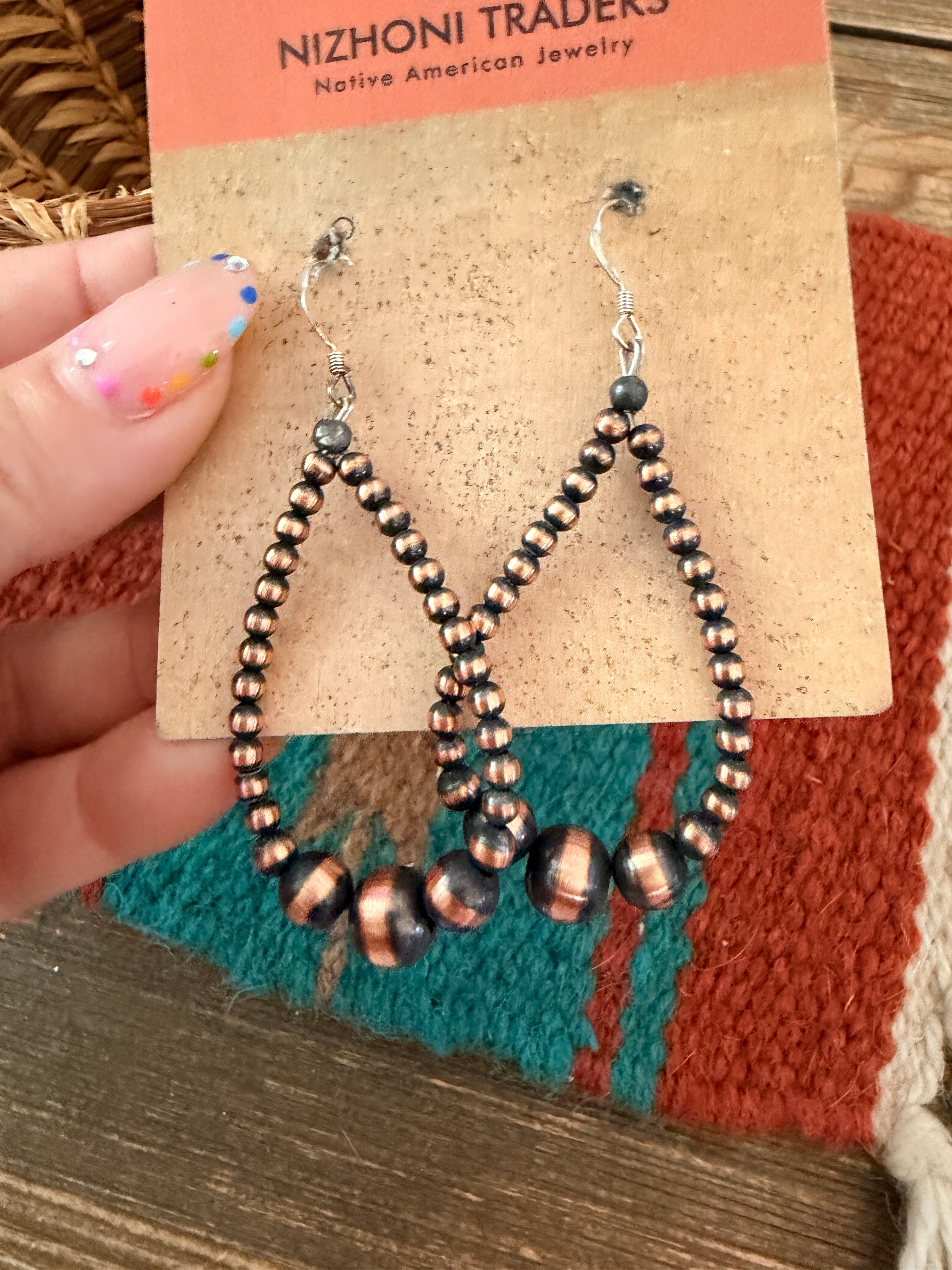 Handcrafted Copper Beaded Dangle Hoop Earrings
