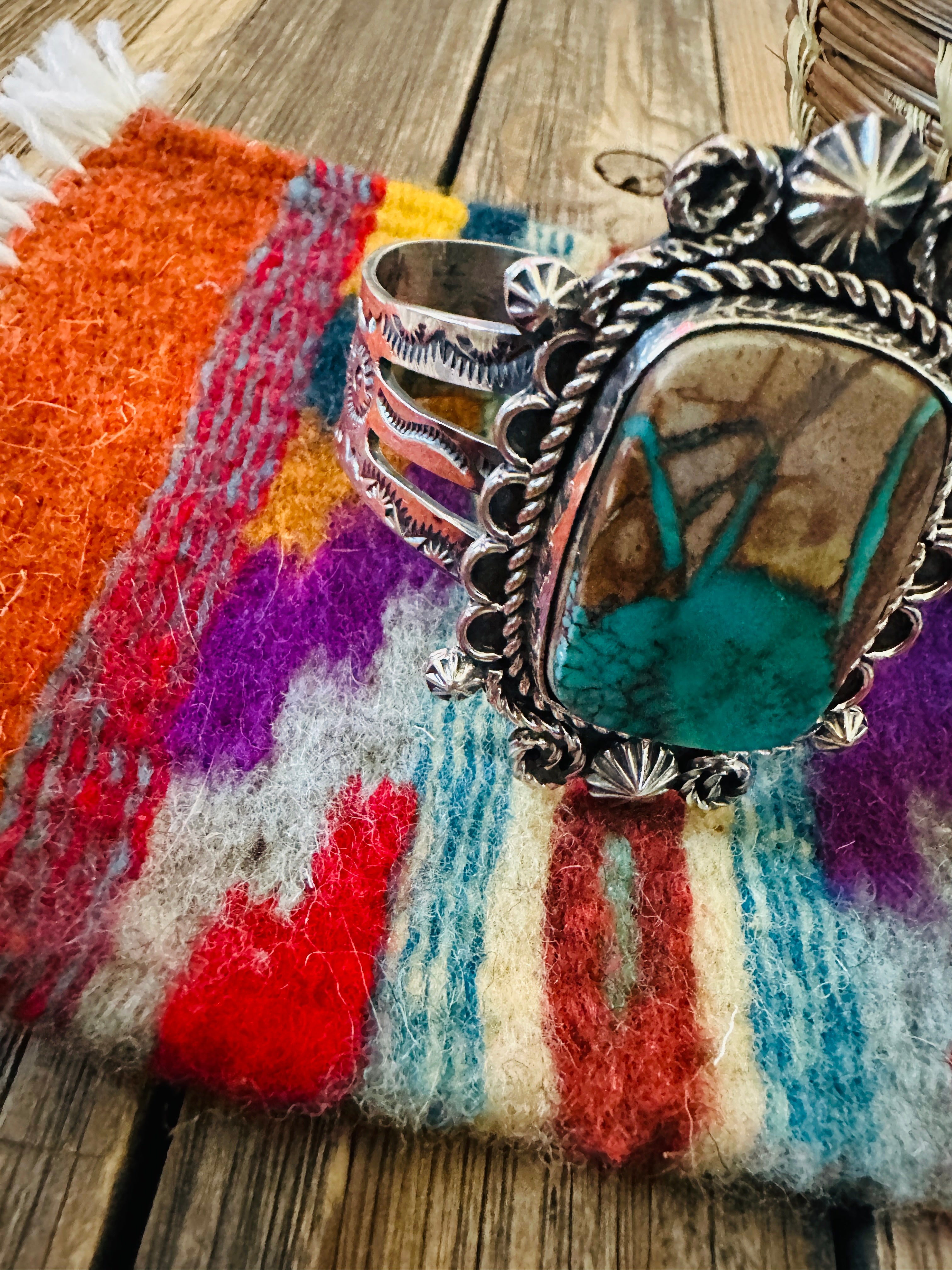 Handcrafted Pilot Mountain Turquoise & Sterling Silver Cuff Bracelet by Rosella Paxson