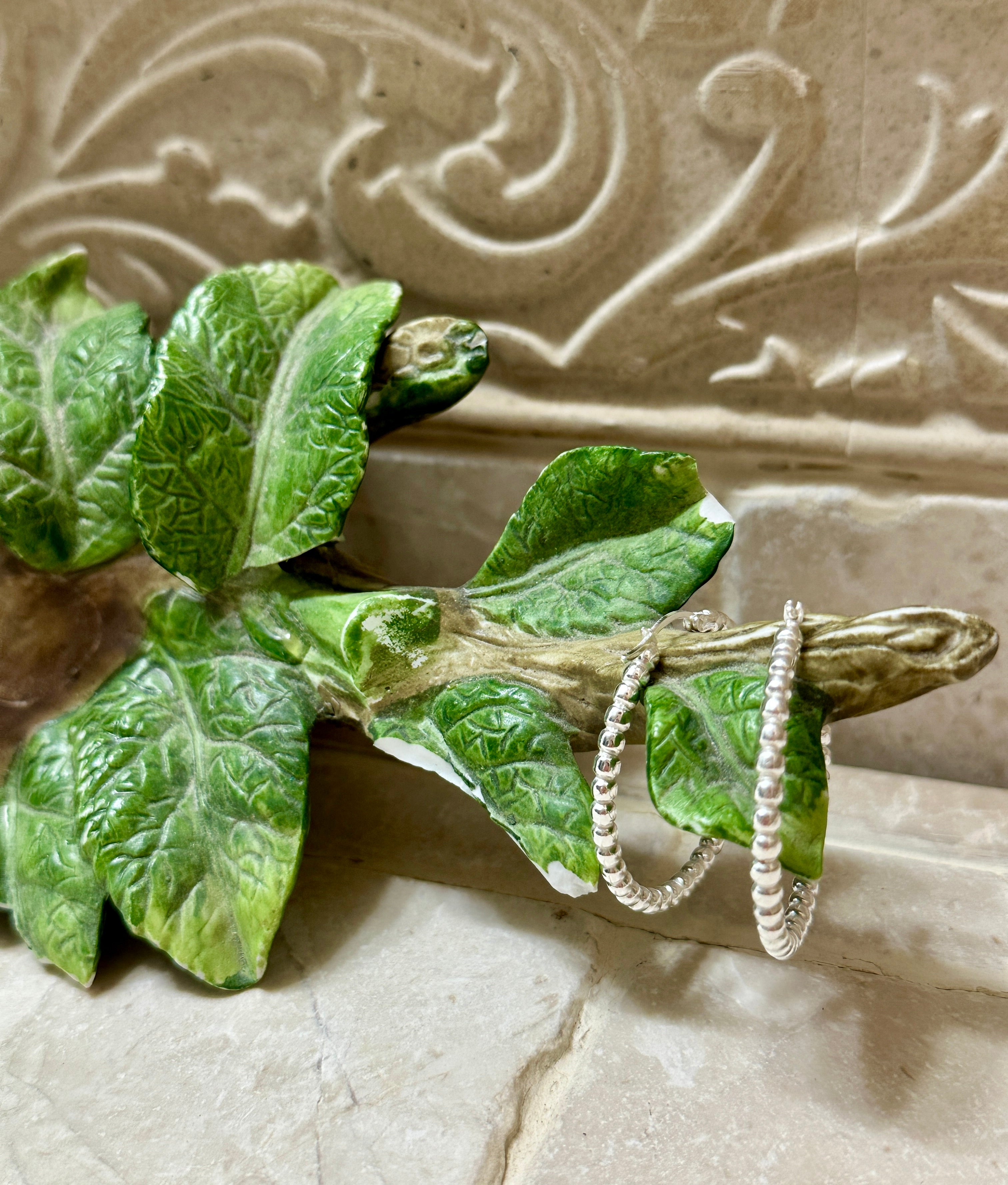 Beaded Hoop Earrings Sterling Silver 1 1/4”