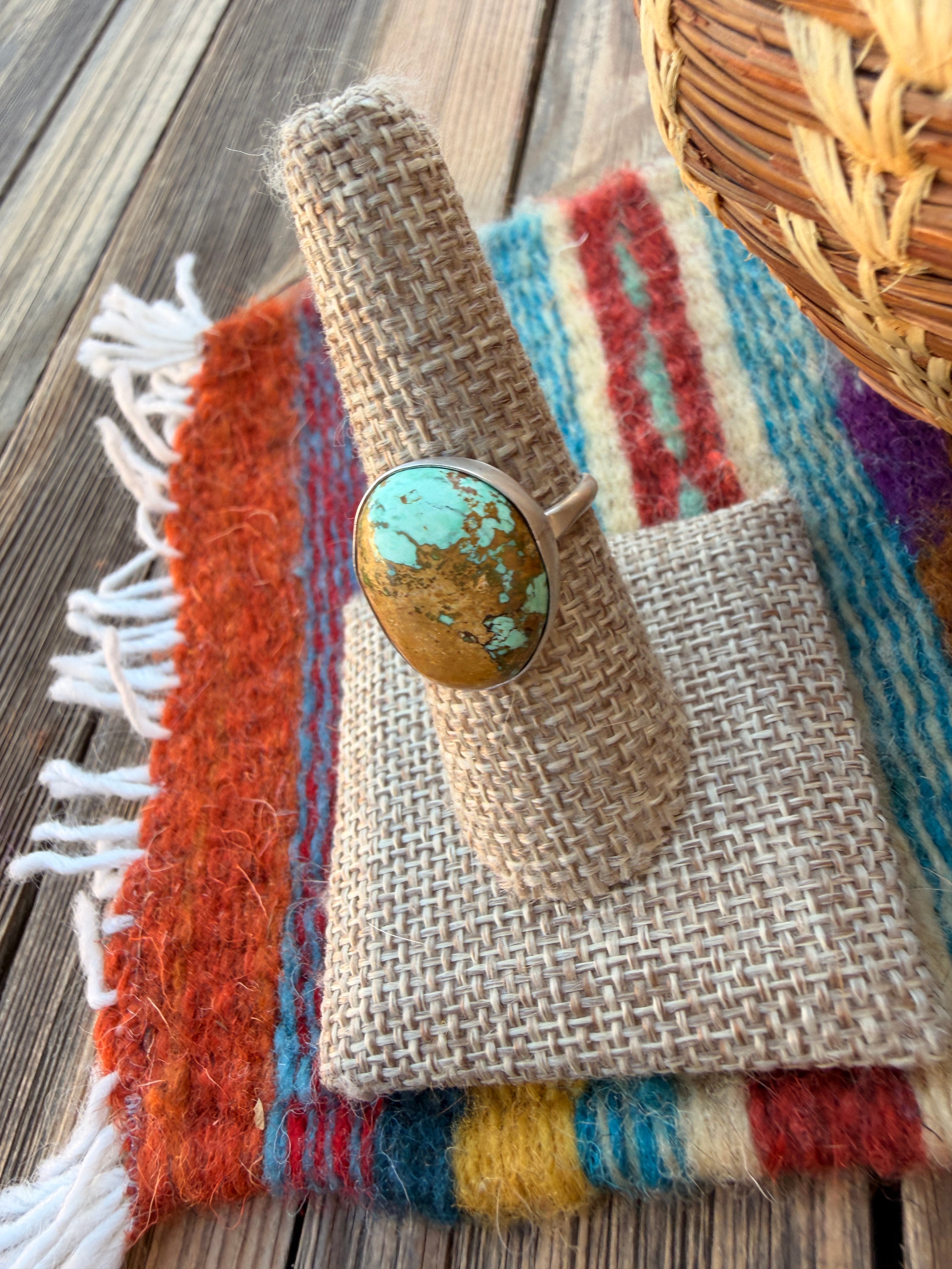 Handcrafted Turquoise & Sterling Silver Ring Size 9