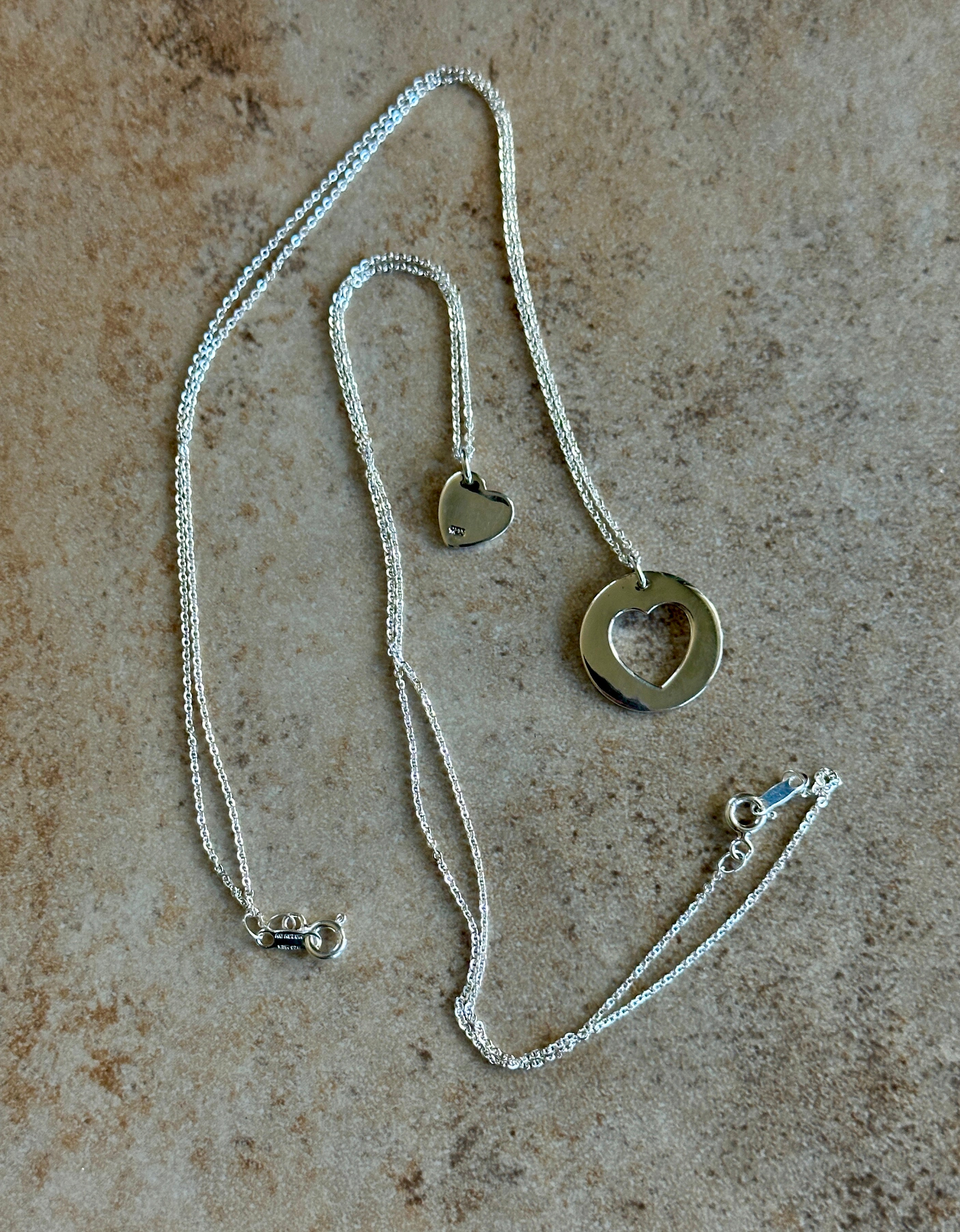 Heart and Cutout Double Sterling Silver Necklace