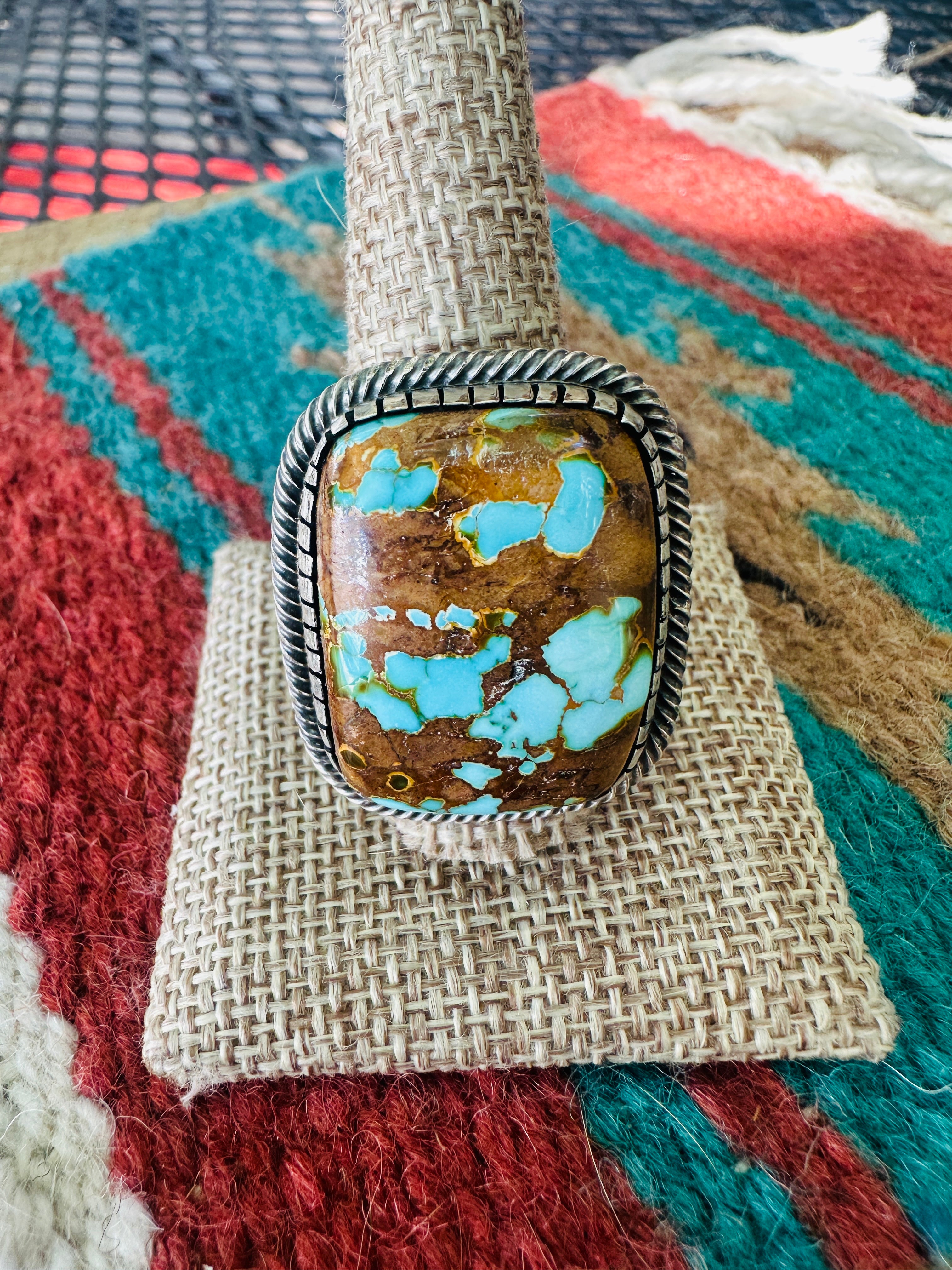 Handcrafted Sterling Silver & Number 8 Turquoise Ring Size 12.5