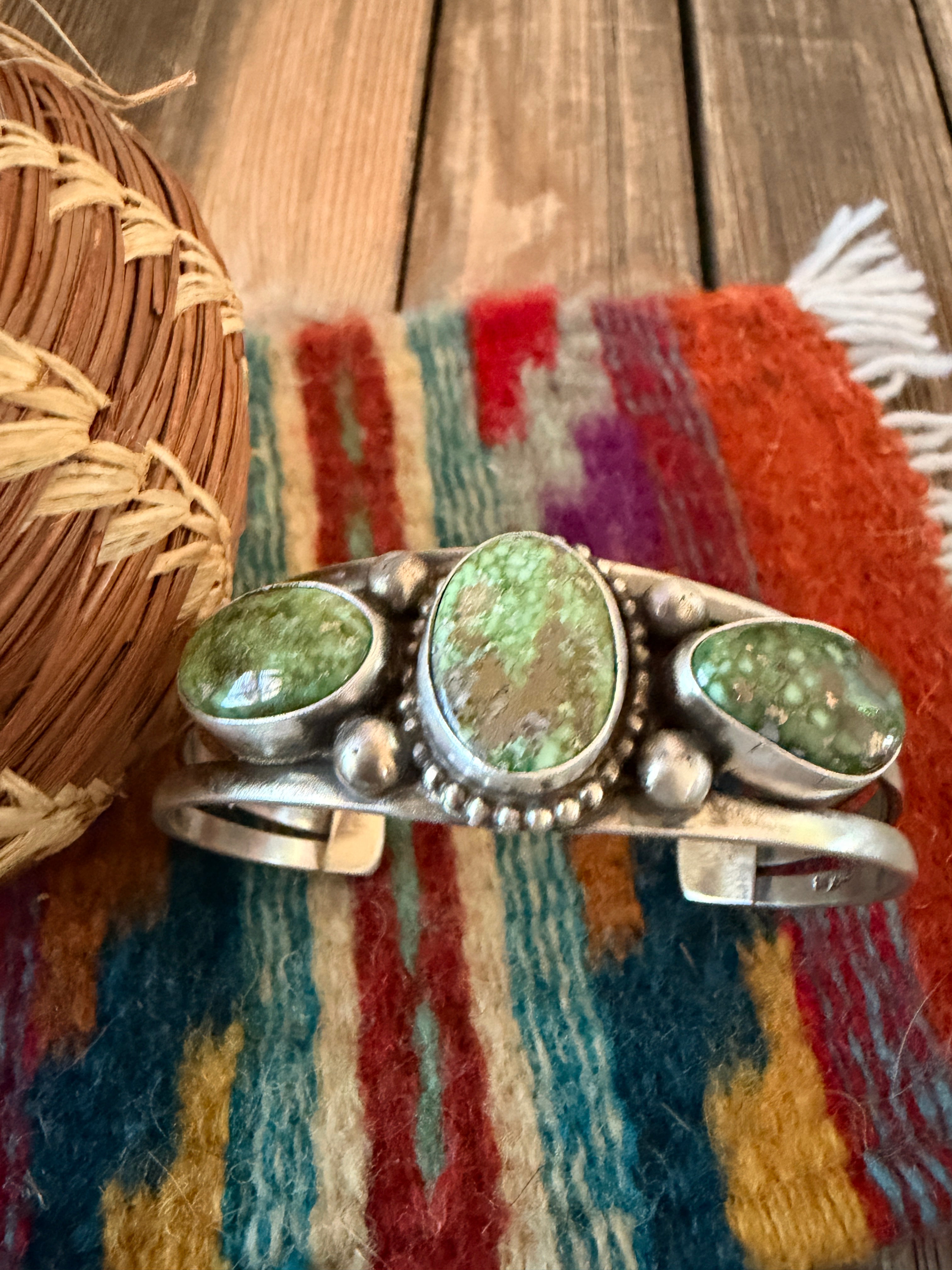 Handcrafted Sonoran Gold Turquoise & Sterling Silver Cuff Bracelet by Kathleen Chavez