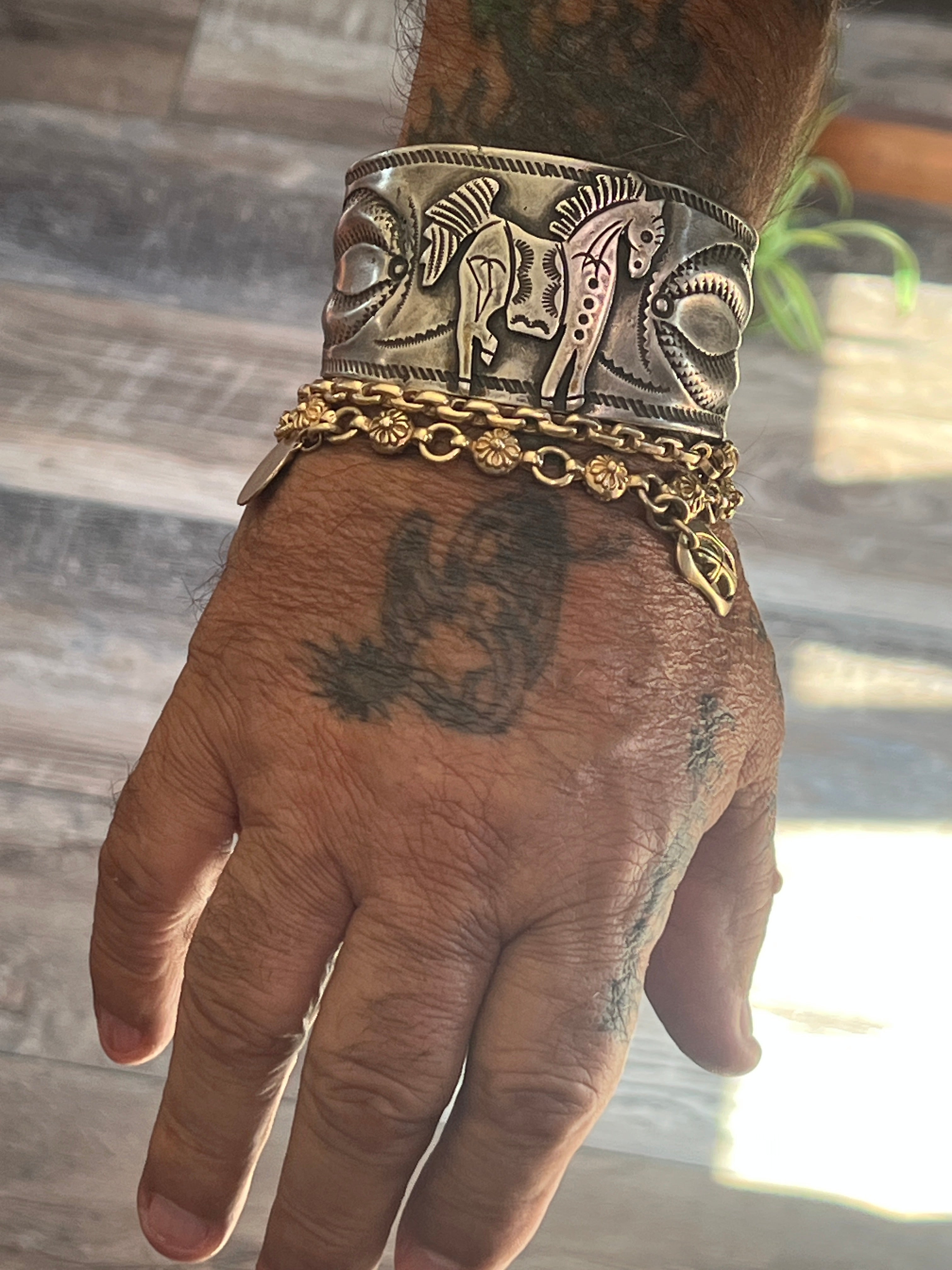 Handcrafted & Hand Forged Old Pawn Sterling Silver Ingot Cuff Bracelet by Santa Fe Artist, Buffalo: The Equine