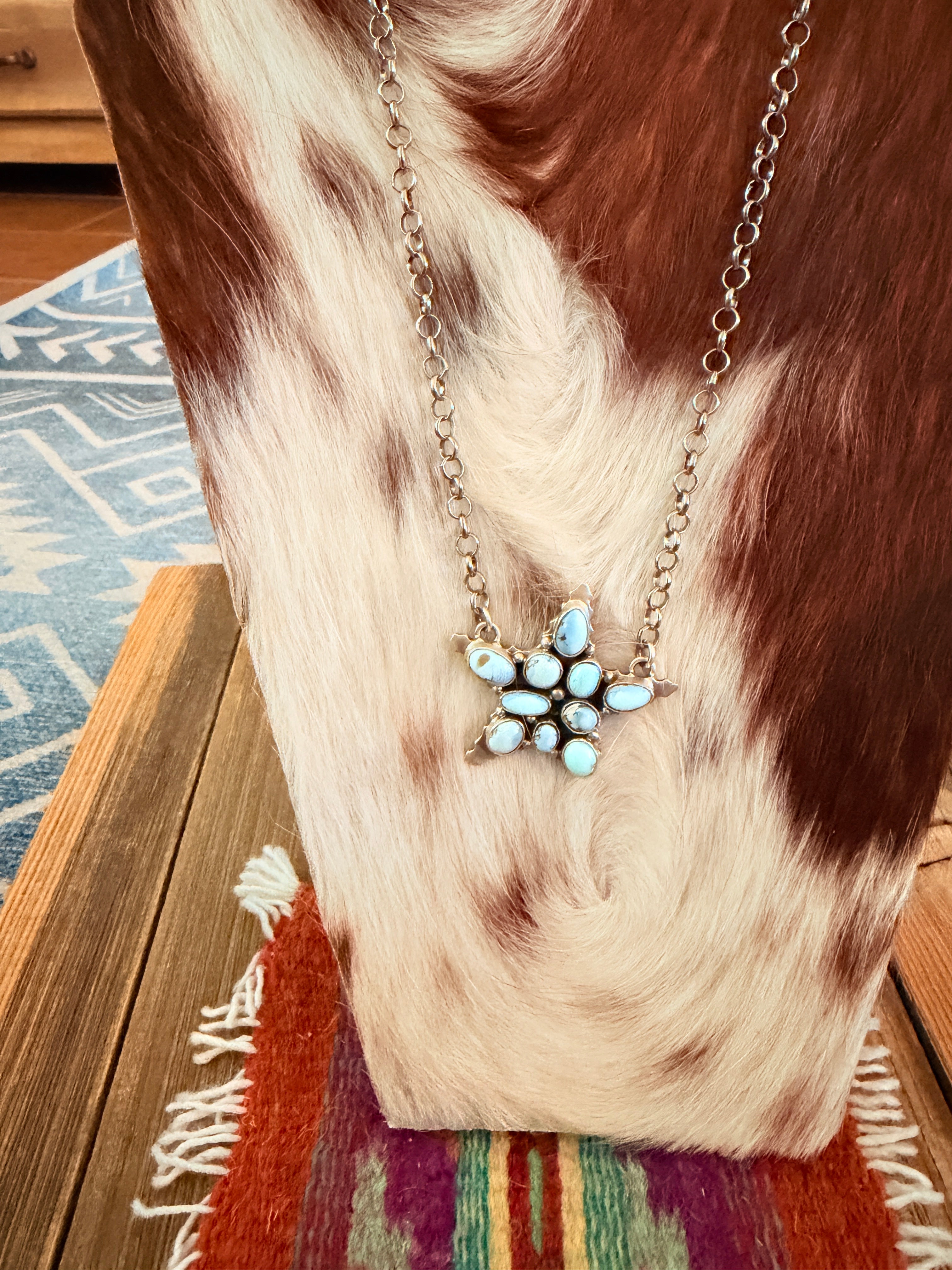 Handcrafted Golden Hills Turquoise & Sterling Silver Star Necklace by Emer Thompson