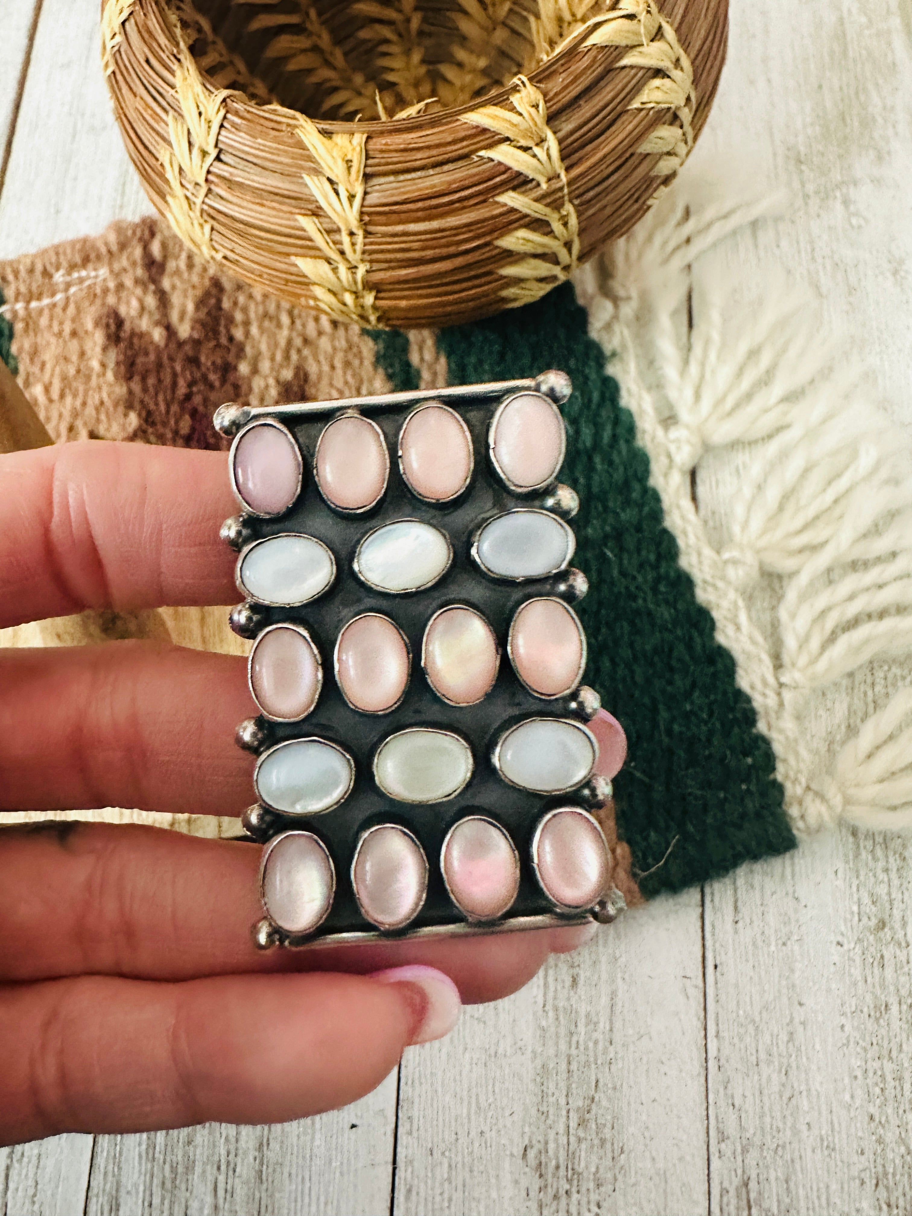 Navajo Mother of Pearl & Sterling Silver Ring Size 7.5 by Jacqueline Silver