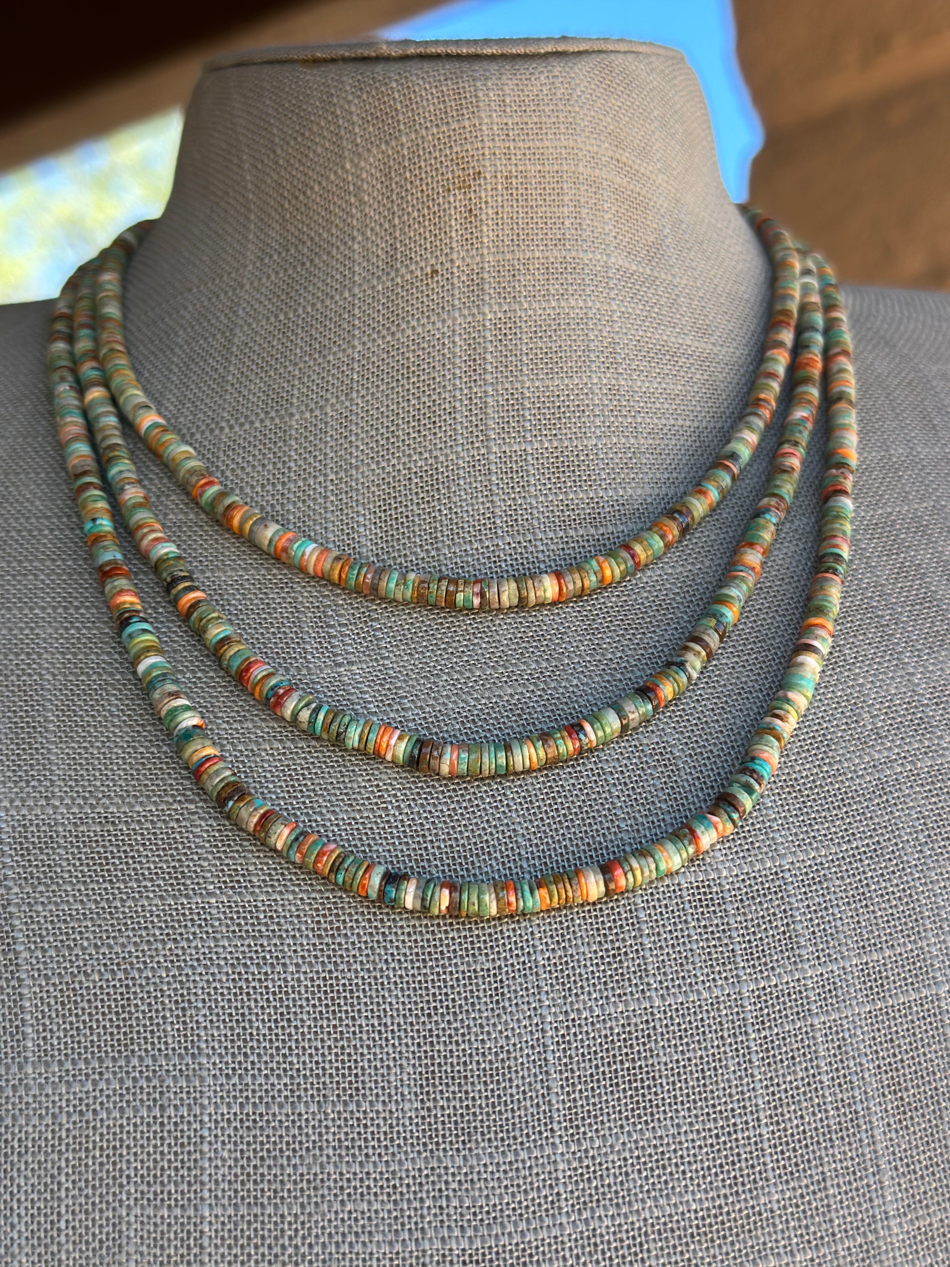 Handcrafted Kingman Turquoise & Spiny Sterling Silver 4mm Beaded Necklace