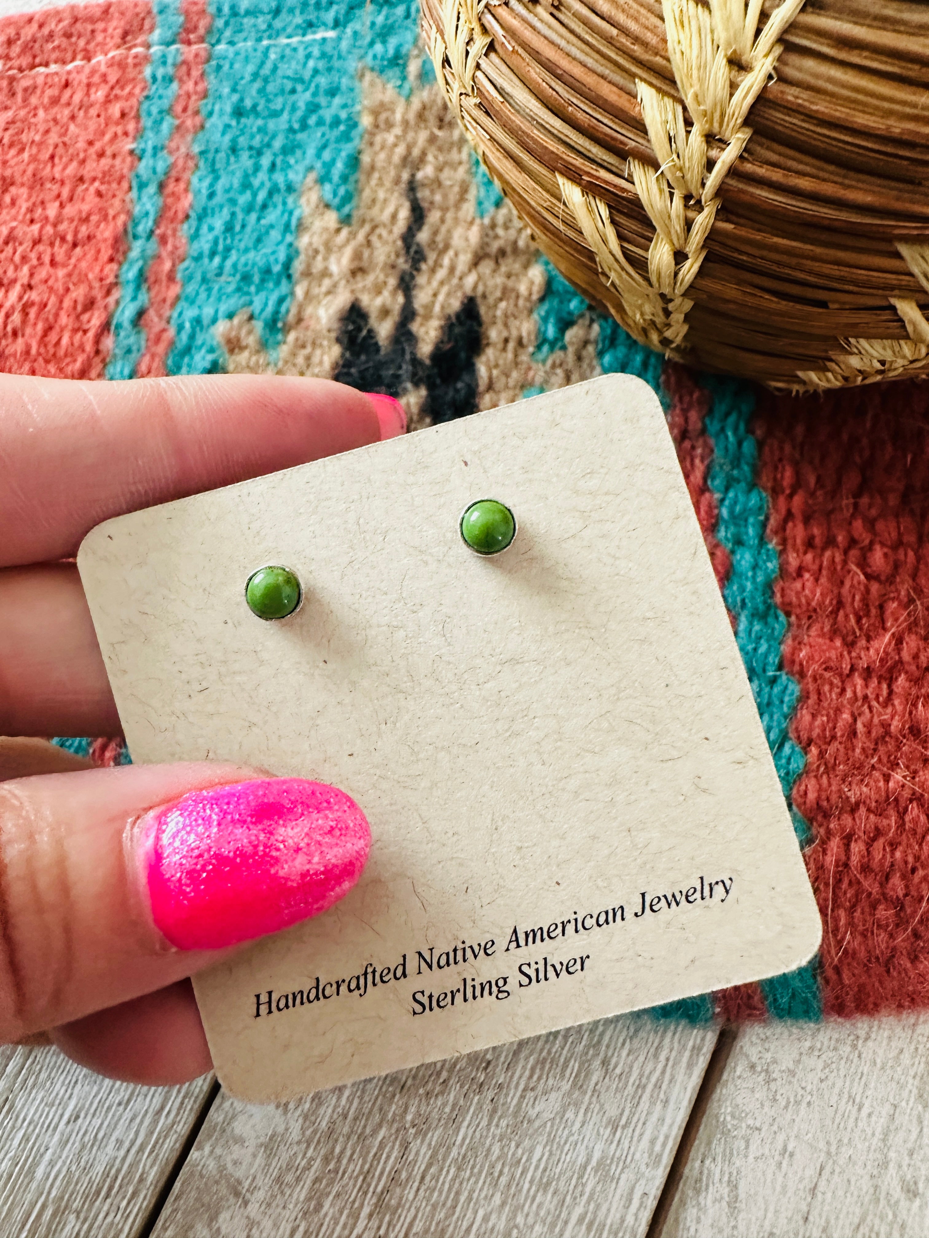 Handcrafted Sonoran Gold Turquoise & Sterling Silver Stud Earrings by Gilbert Weebothee