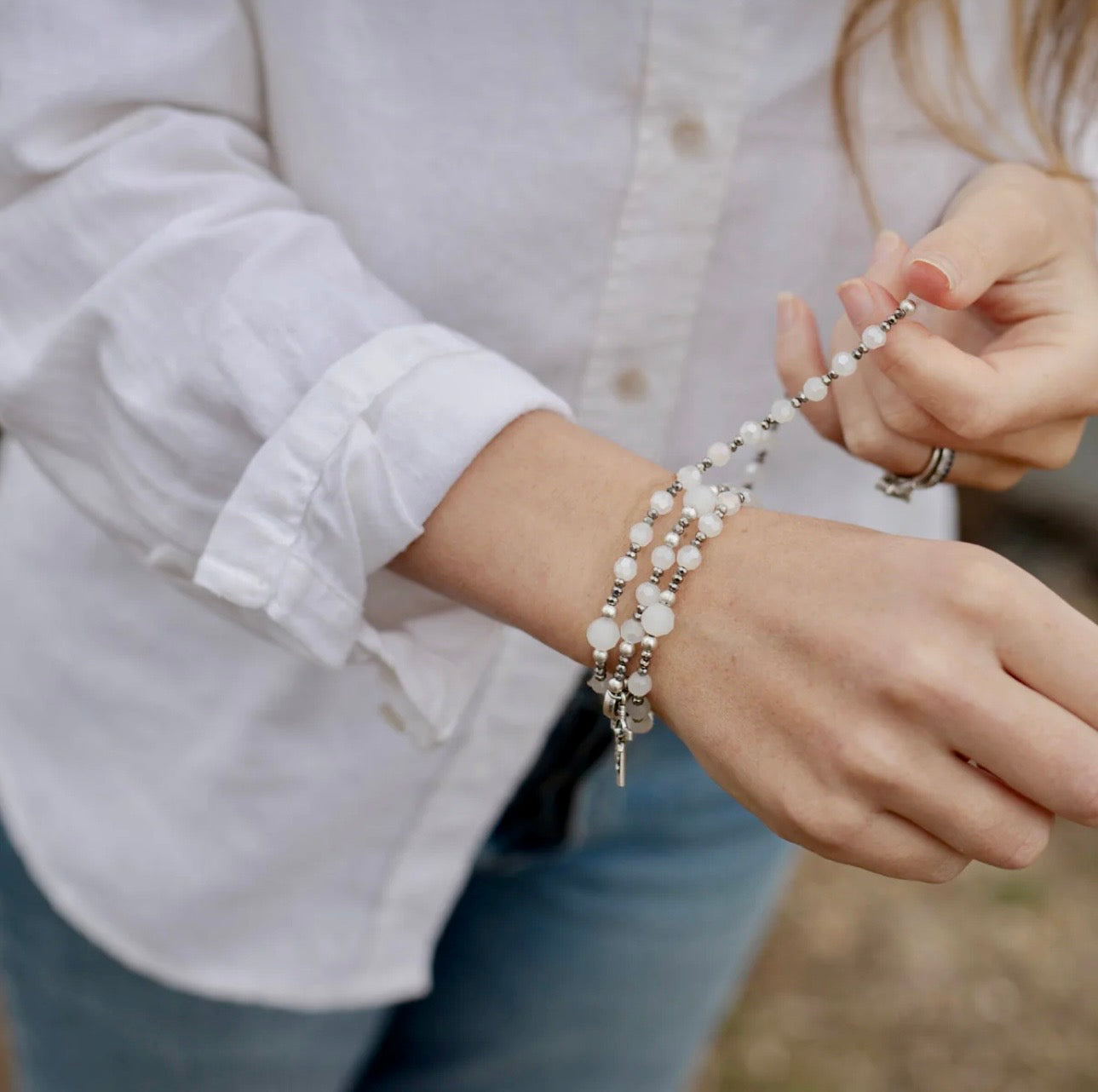 Rosary Wrap Bracelet (White)