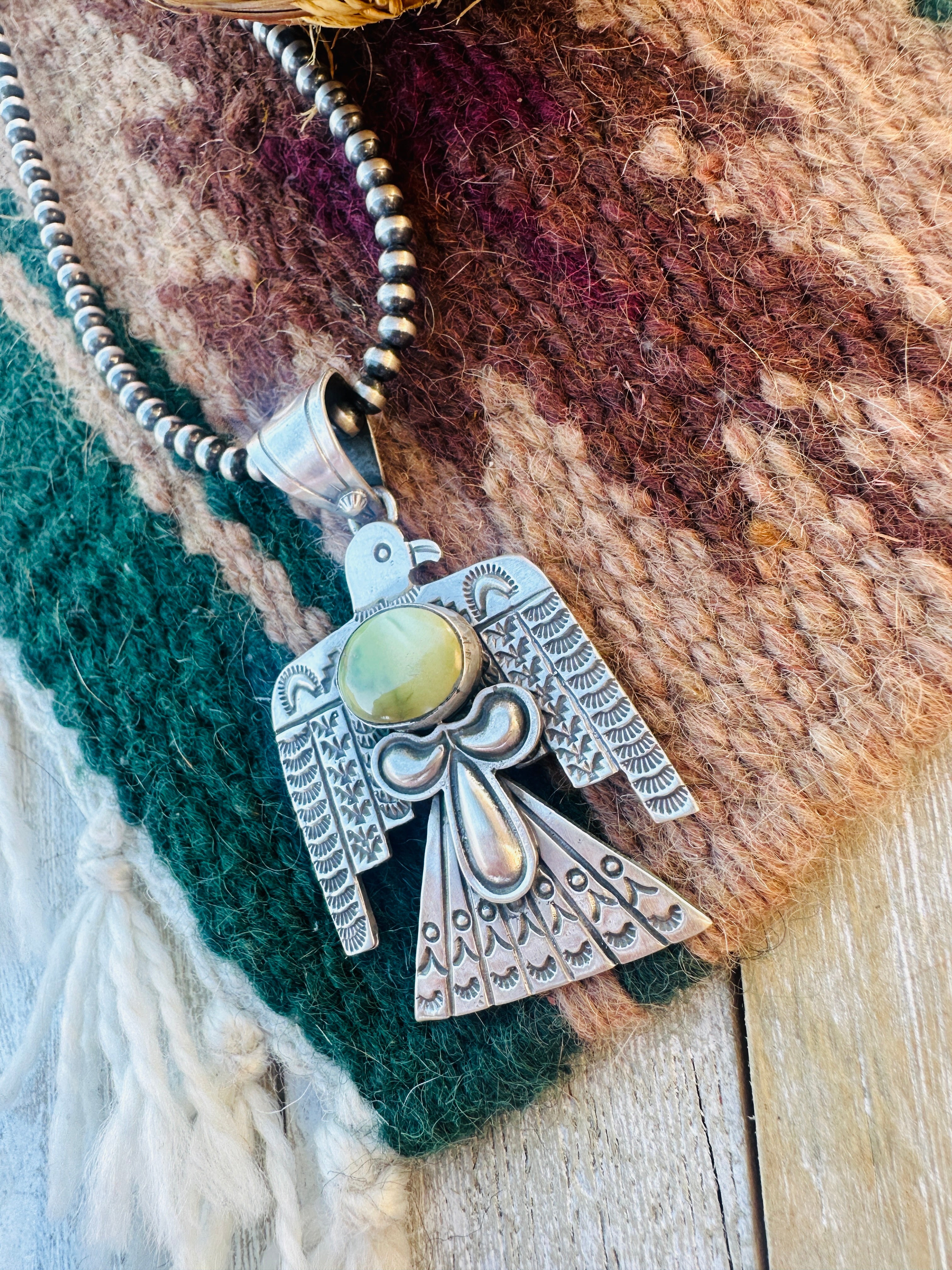 Handcrafted Sterling Silver & Turquoise Thunderbird Pendant by Leroy James