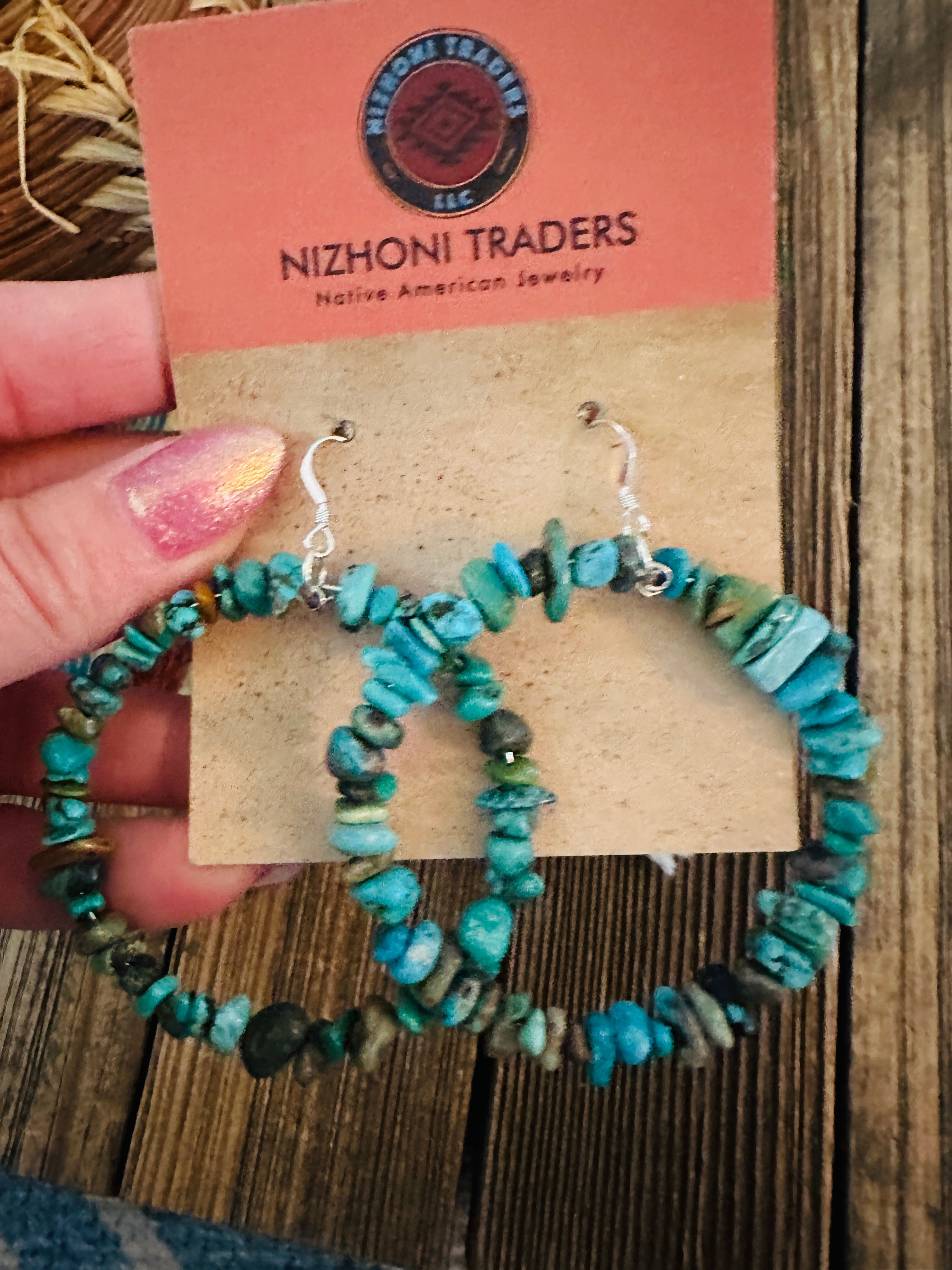 Handcrafted Turquoise & Sterling Silver Beaded Dangle Hoop Earrings