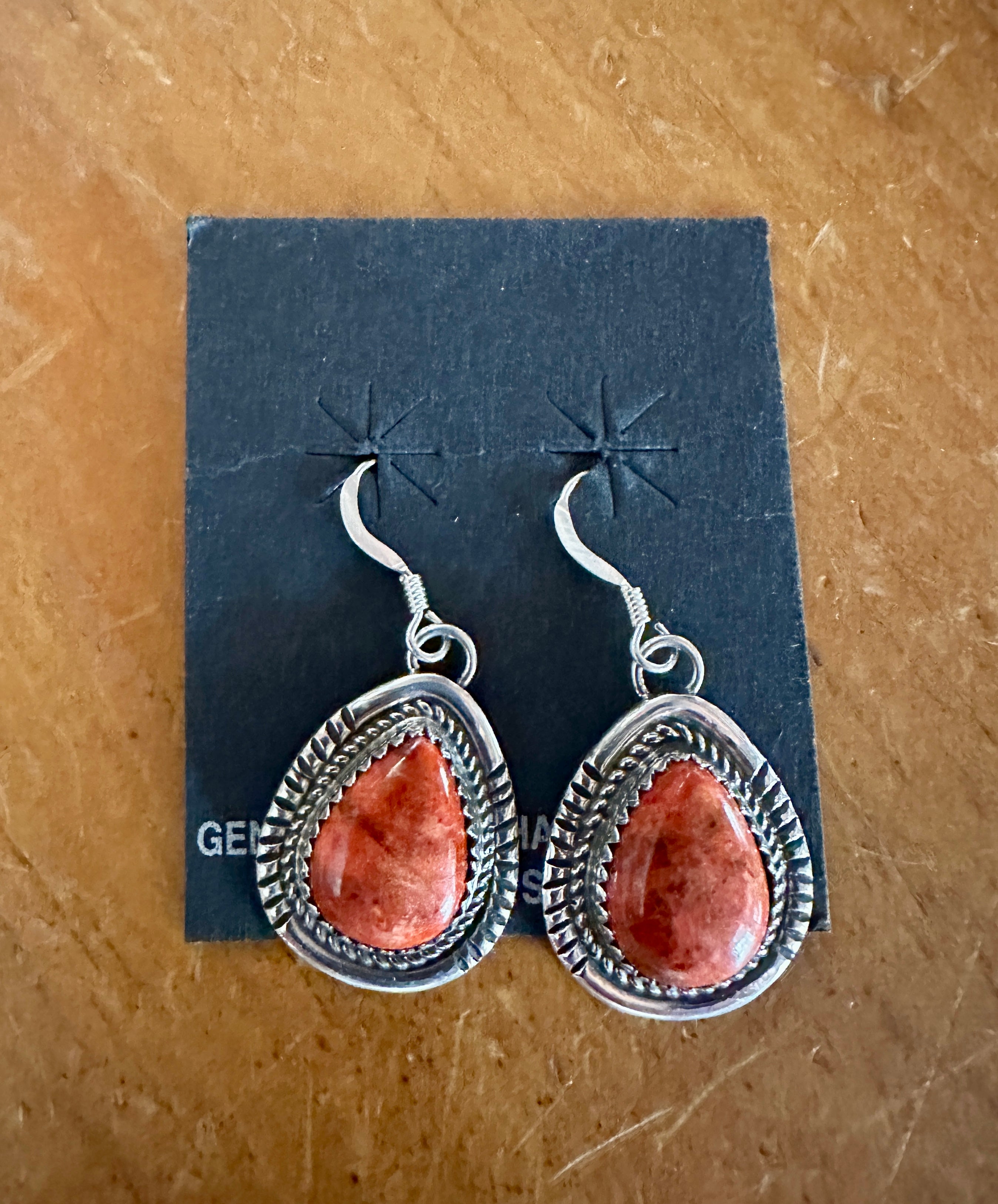 Handcrafted Sterling Silver Apple Coral Teardrop Earrings