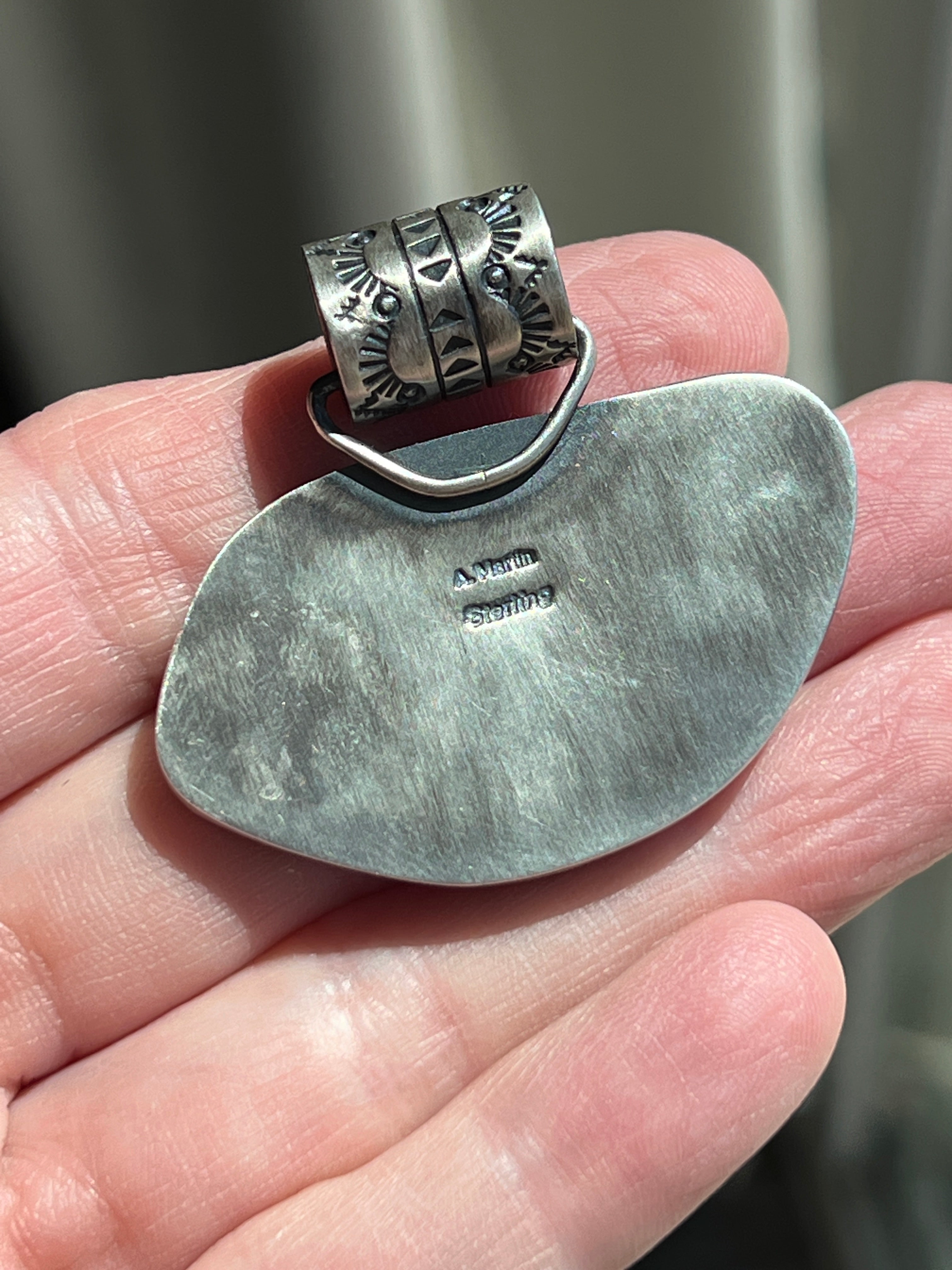 Handcrafted Sterling Silver and White Buffalo Solo Pendant by Angela Martin