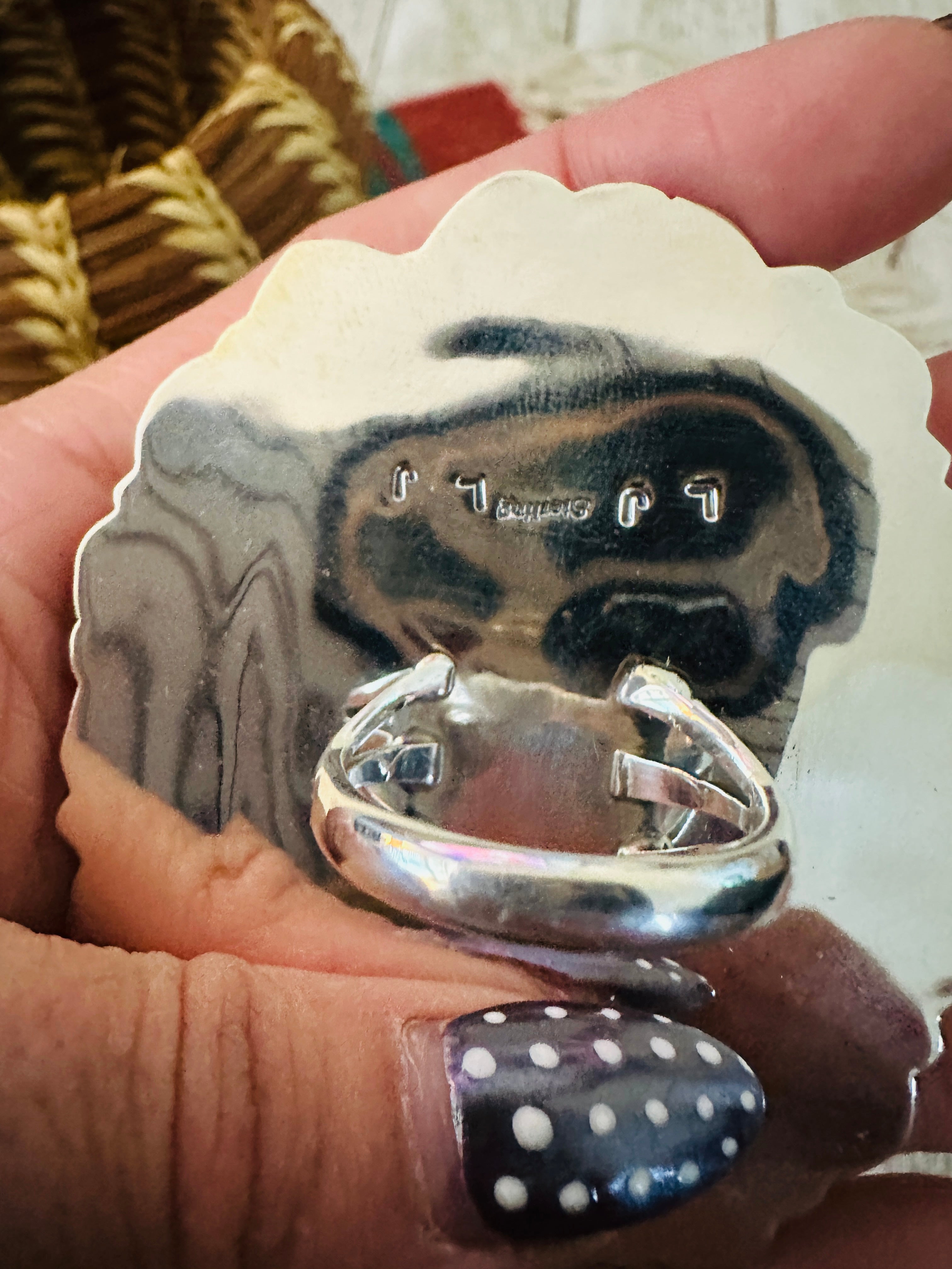 Handcrafted Black Onyx, Wild Horse & Sterling Silver Cluster Ring size 10.25