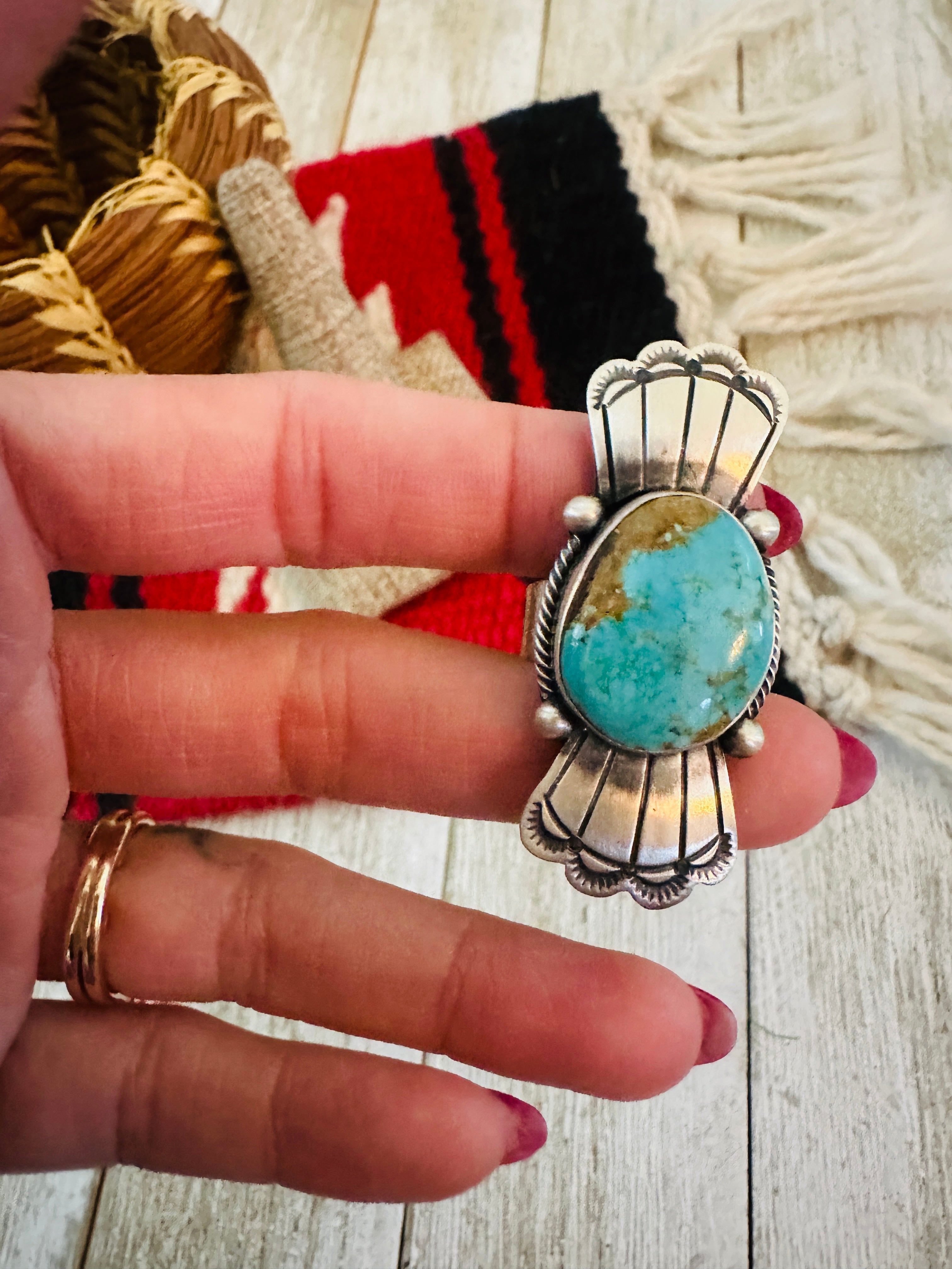 Handcrafted Turquoise & Sterling Silver Ring Size 9.5 by Daniel Benally