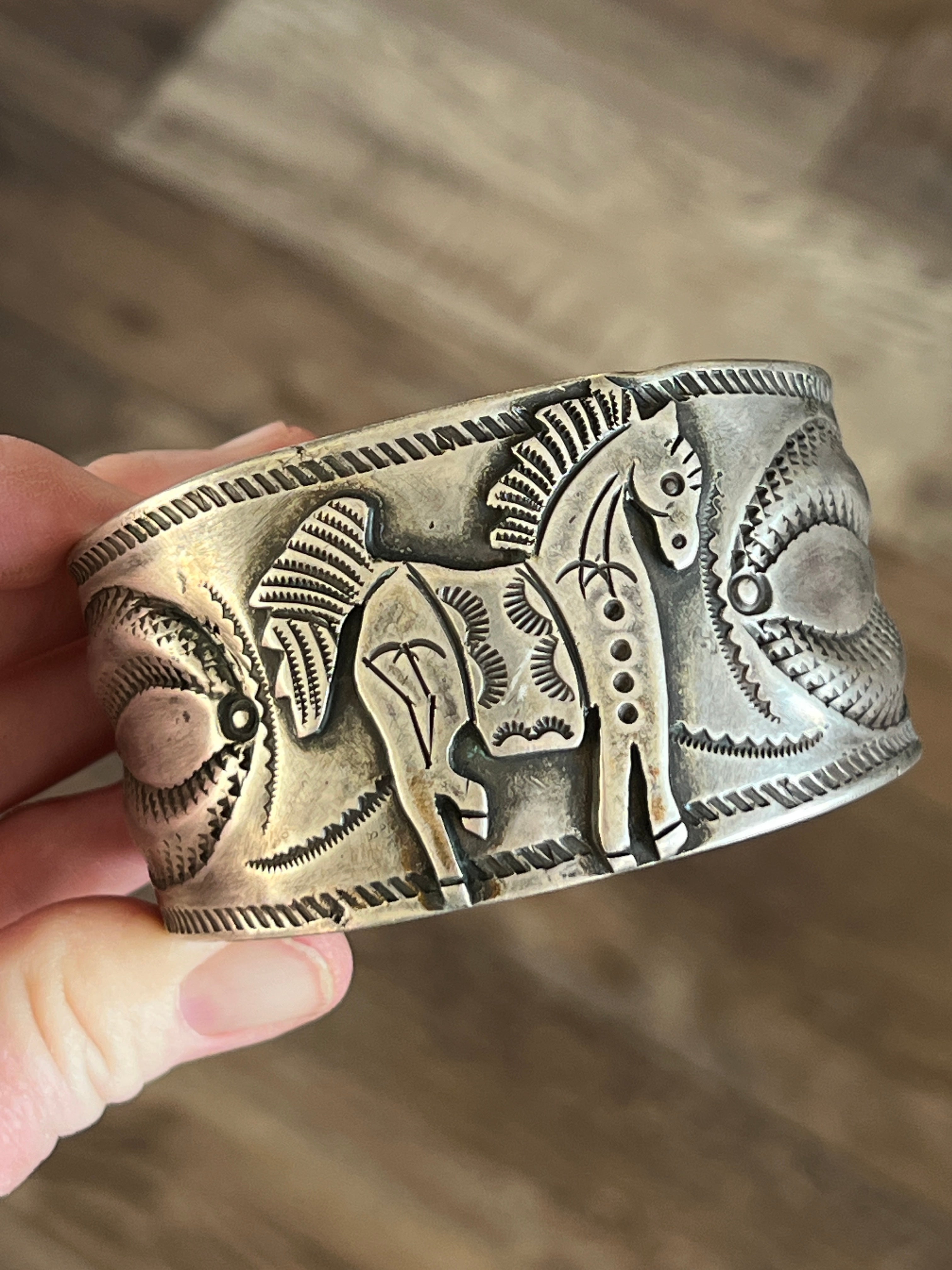 Handcrafted & Hand Forged Old Pawn Sterling Silver Ingot Cuff Bracelet by Santa Fe Artist, Buffalo: The Equine