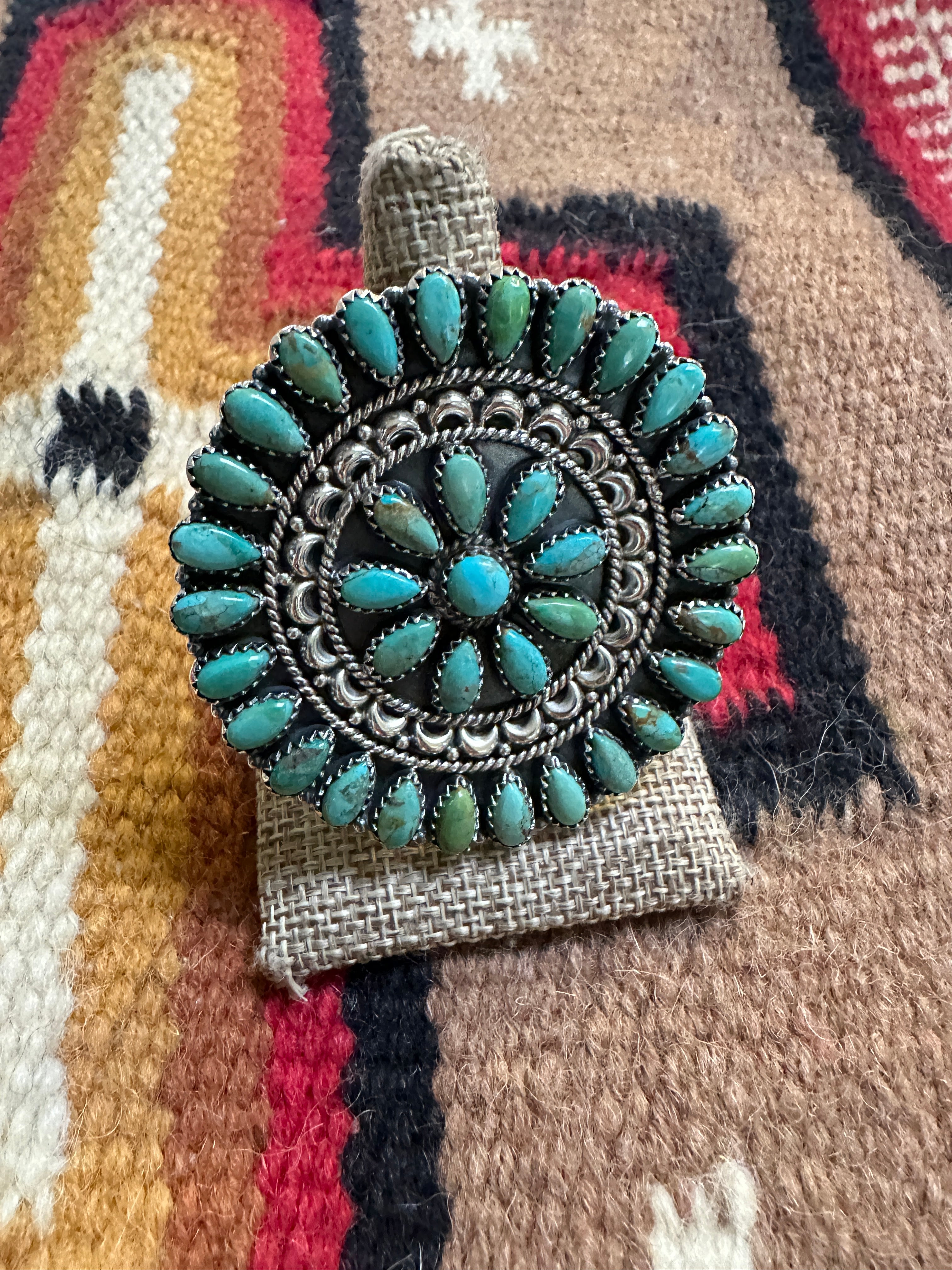 Beautiful Handmade Turquoise And Sterling Silver Adjustable Statement Ring